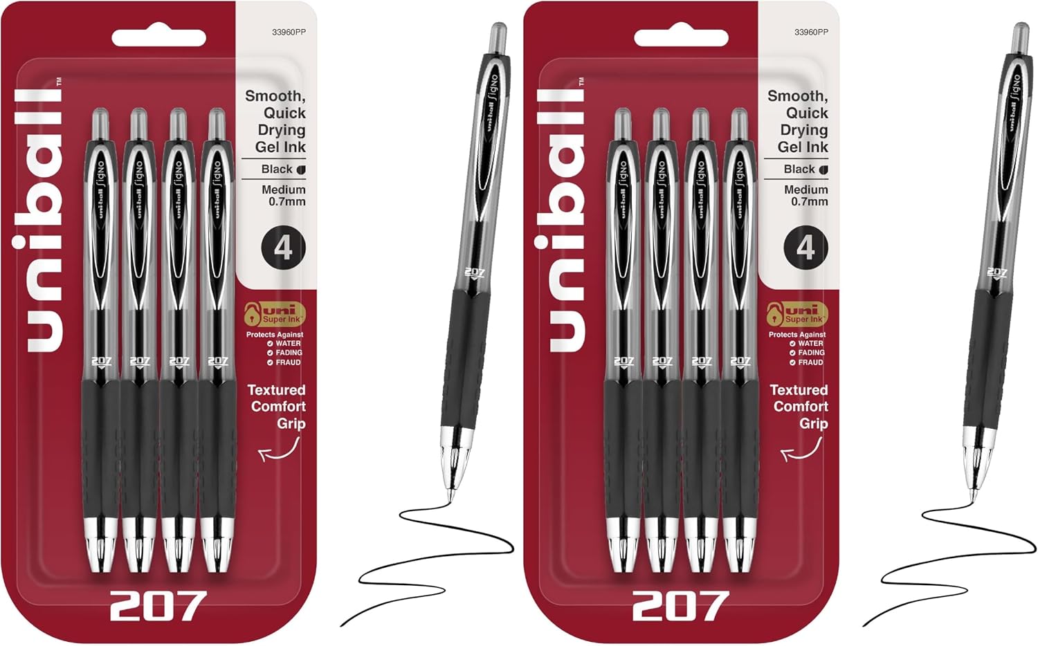 uniball™ 207 Gel Pens, Black Ink, 0.7mm Medium Point, Retractable, 12 Count | Smooth Writing, Fraud-Resistant, uni Super Ink™