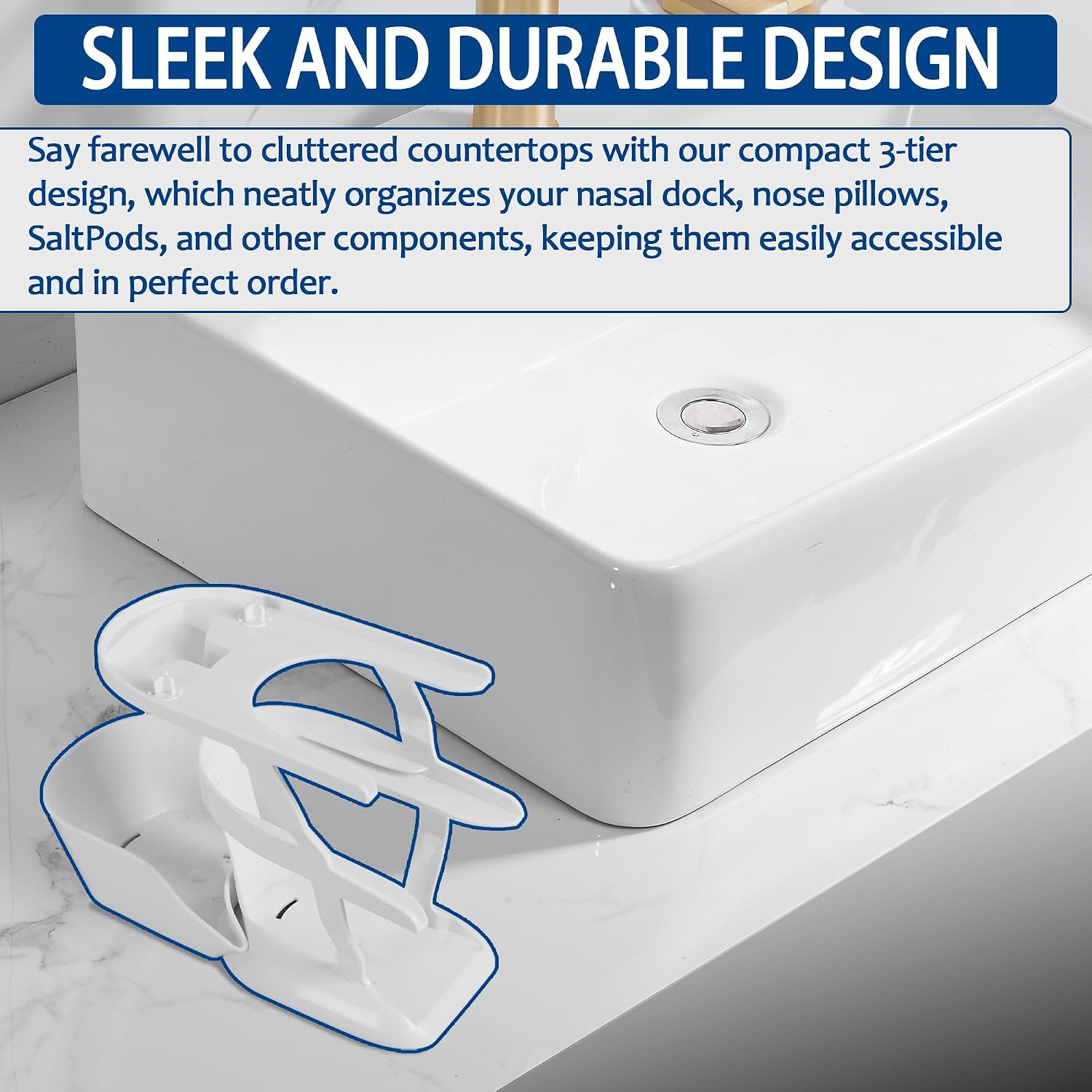 Premium Countertop Caddy Organizer for Navage Nasal Irrigation System - 3-Tier Storage for Nose Cleaning Supplies, Detachable Tray, Sleek Design - Nasal Care Accessories (Caddy Only)