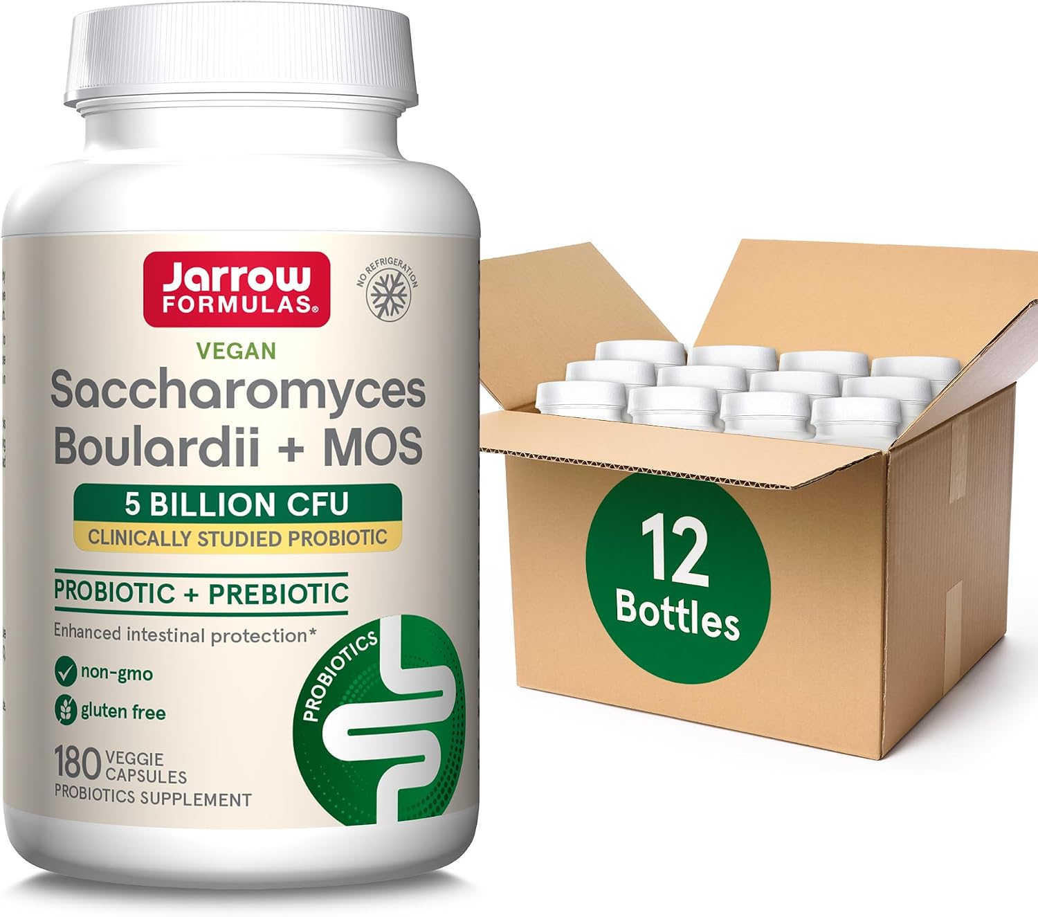 Jarrow Formulas Saccharomyces Boulardii + MOS Probiotics for Digestive Health and Intestinal Tract Support - 5 Billion CFU Per Serving - 90 Delayed Release Caps - Probiotic + Prebiotic - 90 Servings | Intestinal Tract Support, 5 Billion CFU Per Serving,…