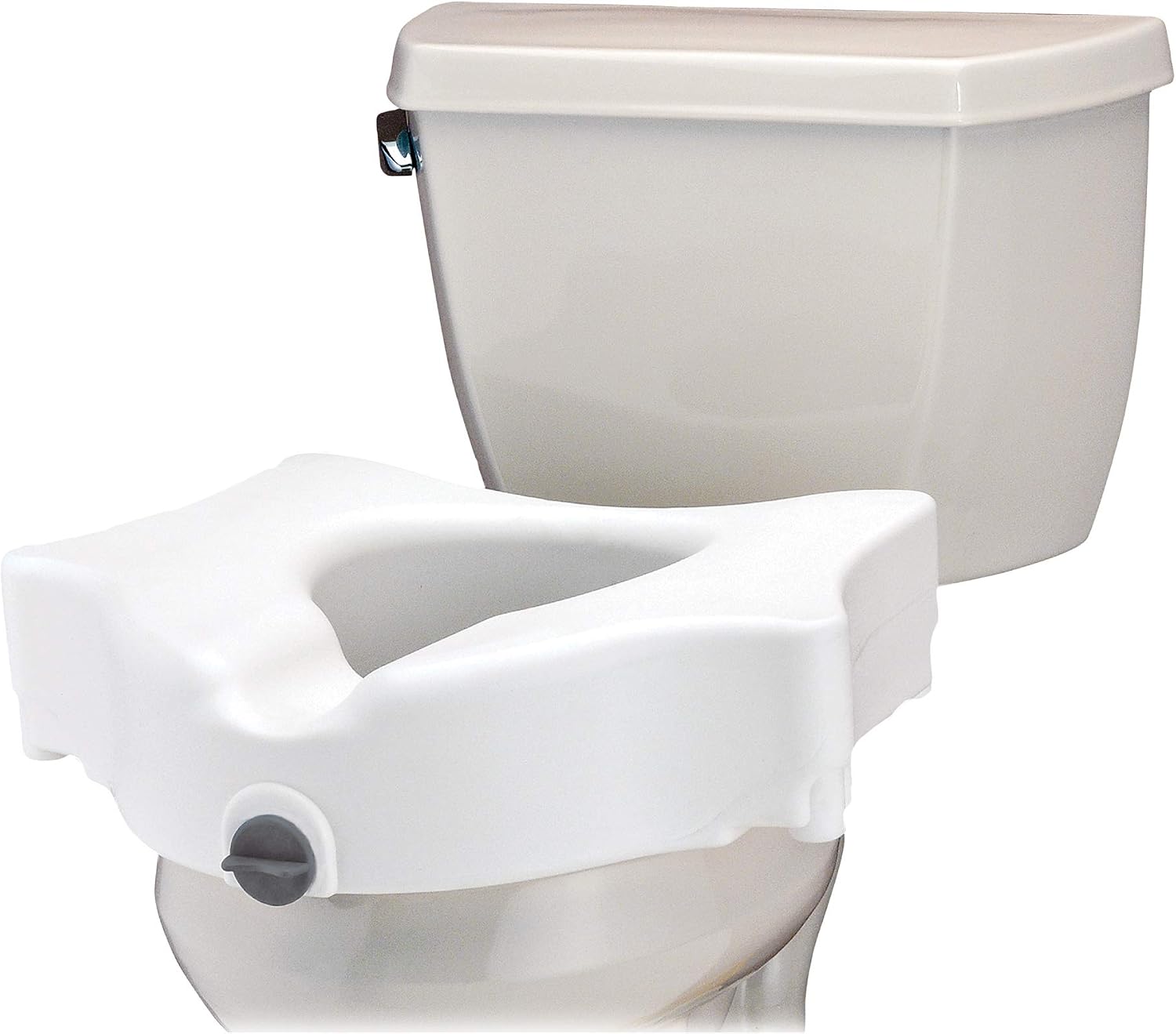 NOVA Toilet Seat Riser with Arms – Adds 5” Height, Raised Toilet Seat with ON/Off Front Lock, Adjustable & Removable Padded Arms (17.75”–20”), 300 lb Capacity, Safety Aid for Seniors