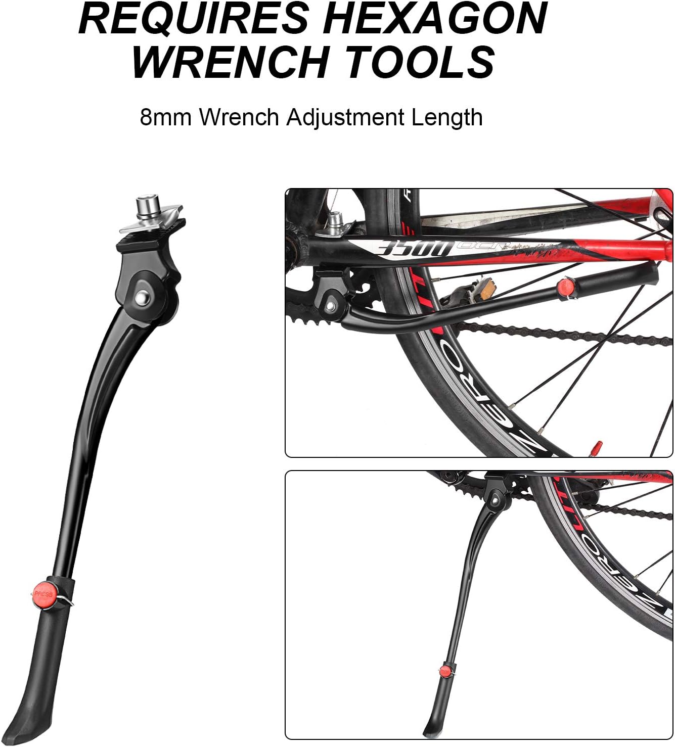 Boao Cycling Side Kickstand Adjustable Bicycle Support Stand Aluminum Alloy Bike Support Stand with 8 mm Hexagon Wrench for 24, 26