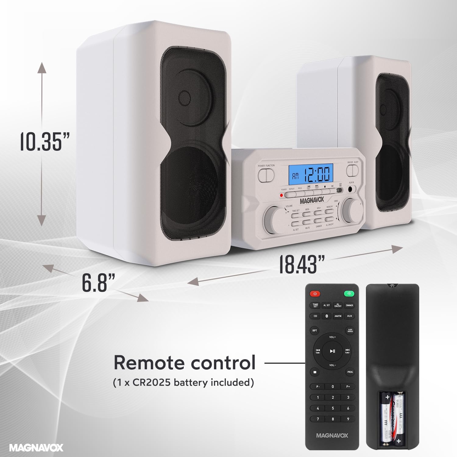 Magnavox 3-Piece Compact CD Shelf System with Digital FM Stereo Radio, Bluetooth Wireless Technology