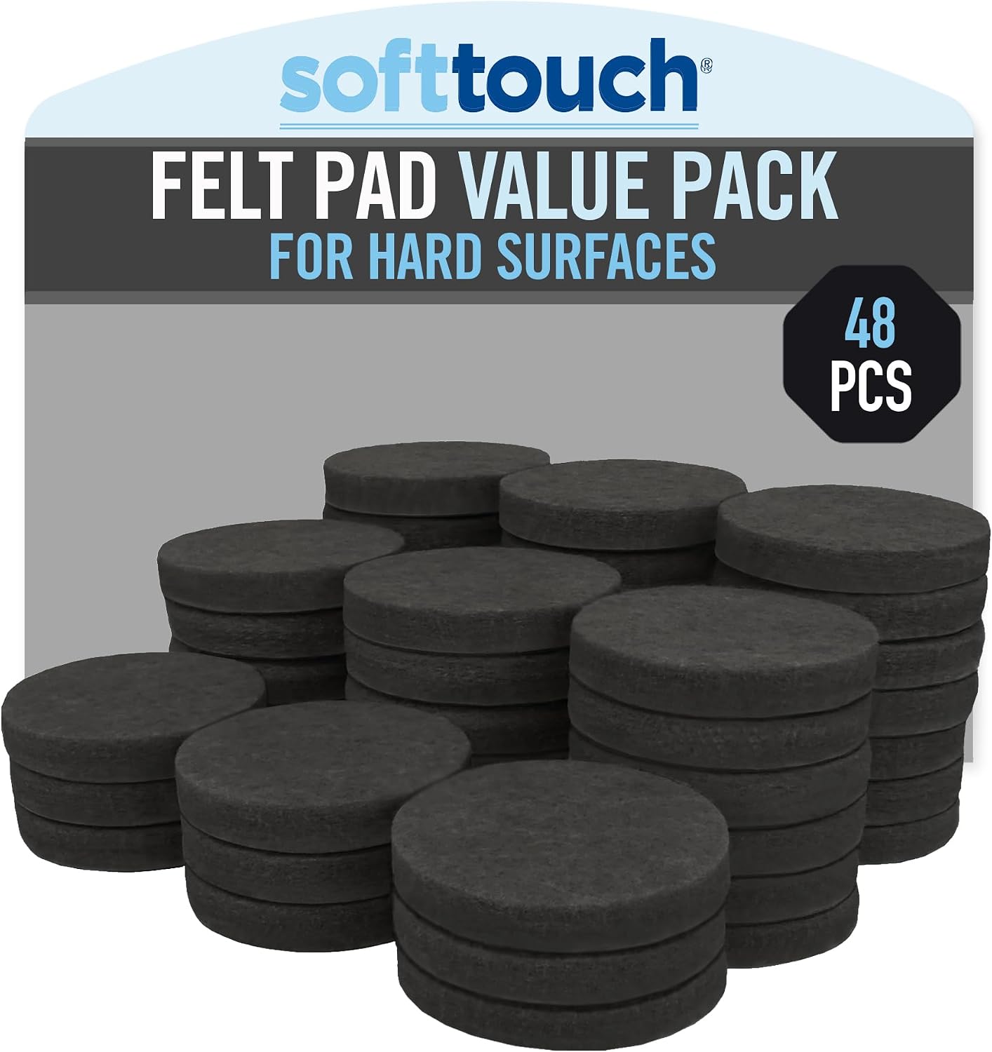 softtouch 1 1/2" Round Heavy Duty Felt Furniture Pads for Hardwood, Brown (24 Pack)