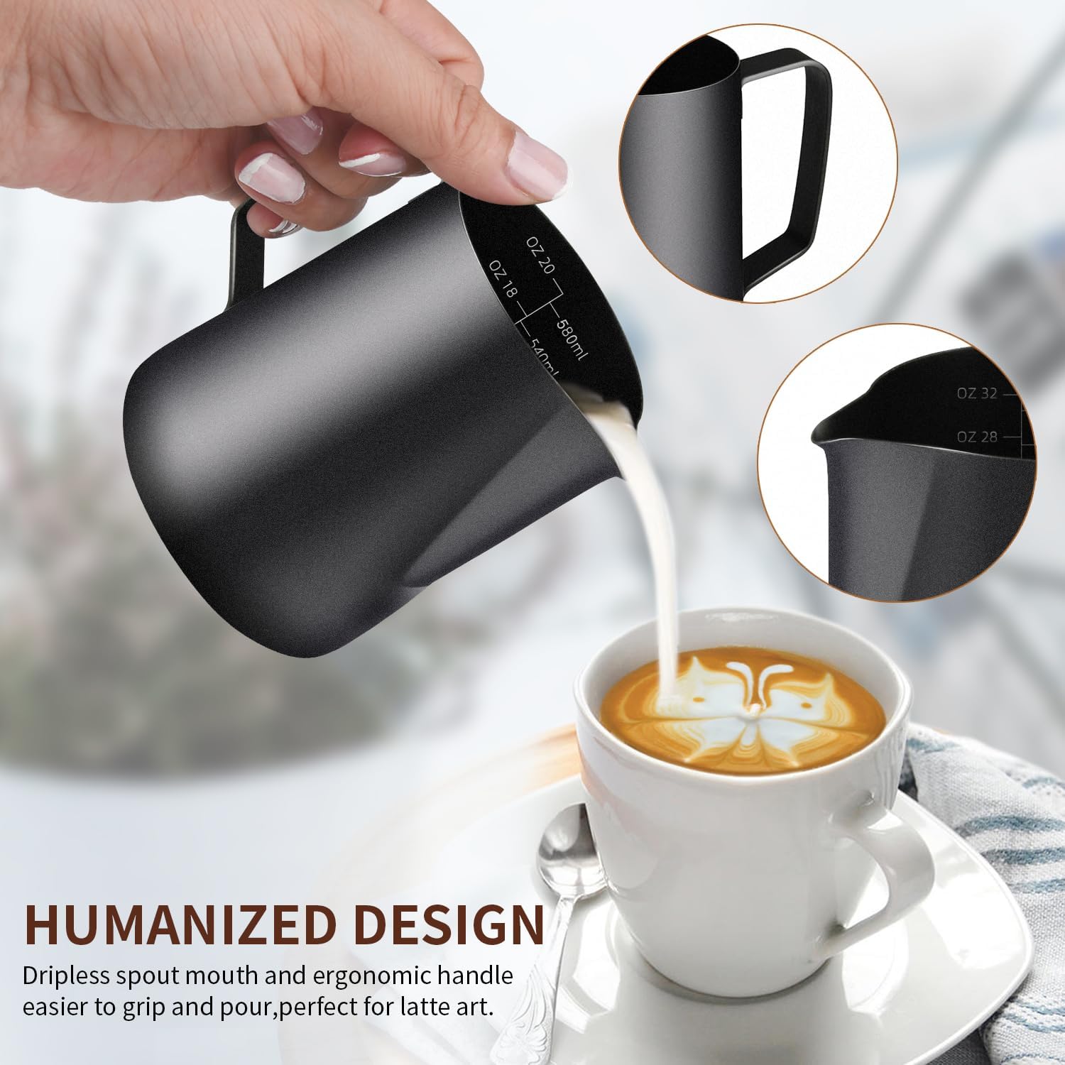 Stainless Steel Espresso Milk Frothing Pitcher - 12OZ/350ML Coffee Milk Frother Cup with Decorating Art Pen for Espresso Machine, Latte Art