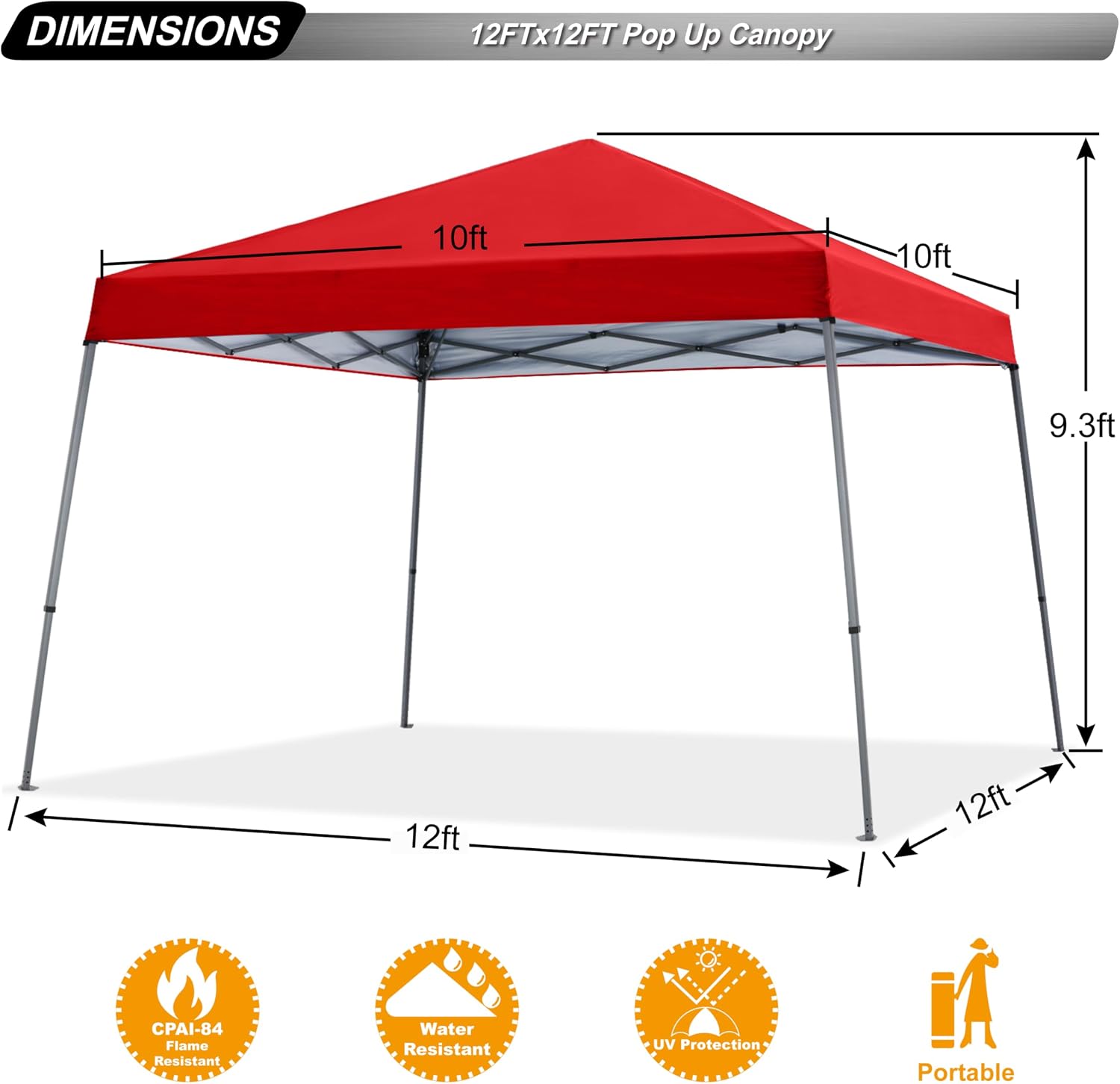ABCCANOPY 11x11 Pop Up Canopy Tent, Stable Slant Leg Outdoor Shade, Black