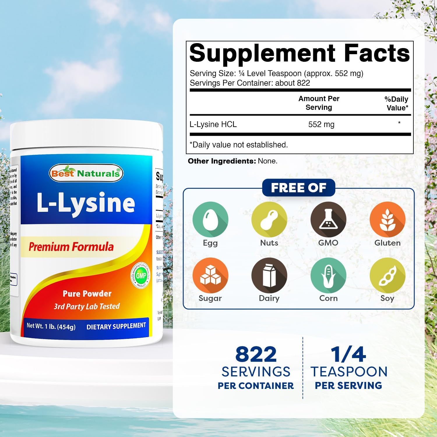 Best Naturals Lysine Powder, 1 Pound - 100% Pure (1 LB (Pack of 1))