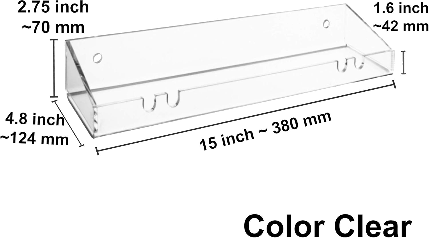 AMT 2 Pack Acrylic Floating Shelves, 15" L x 4" W, Clear Bathroom Wall, Bookshelves, Invisible Display for Office, Bedroom