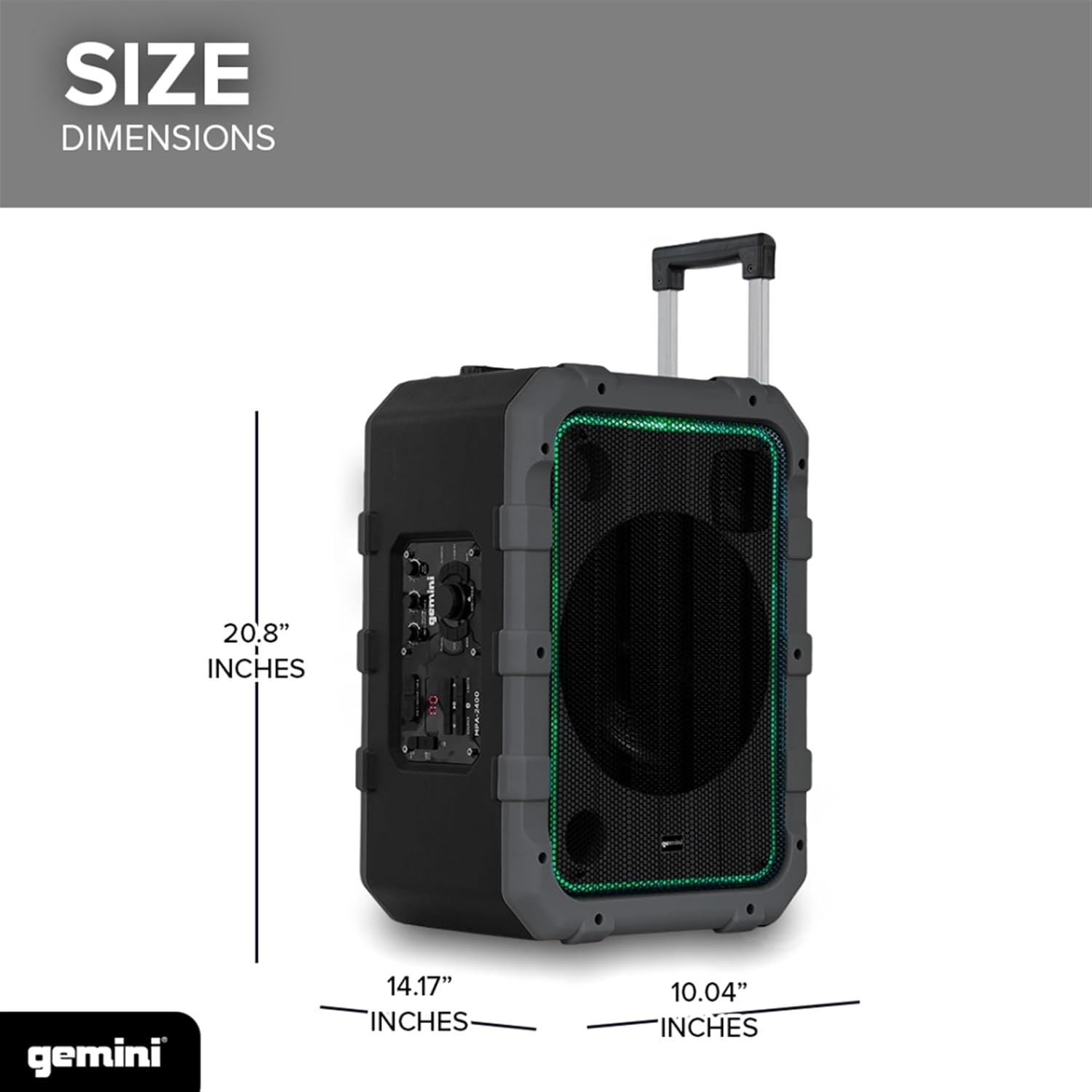 Gemini Portable Party Speaker with Wheels, LED & Mic, Gray (MPA-2400)