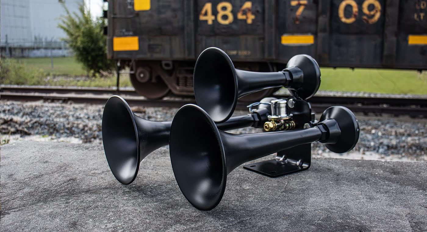 HornBlasters Outlaw Black 127H 1.5 Gallon 120PSI Train Horn Kit - All-In-One Air System - Easy Install - Big Sound