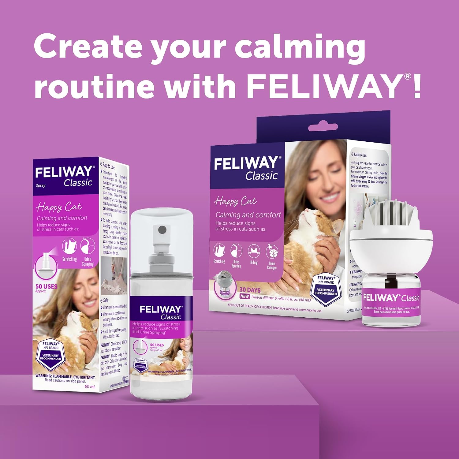 FELIWAY Classic Cat Calming Spray, 60ml | Comforts Cats at Home and On the Go and Helps to Calm During Travel