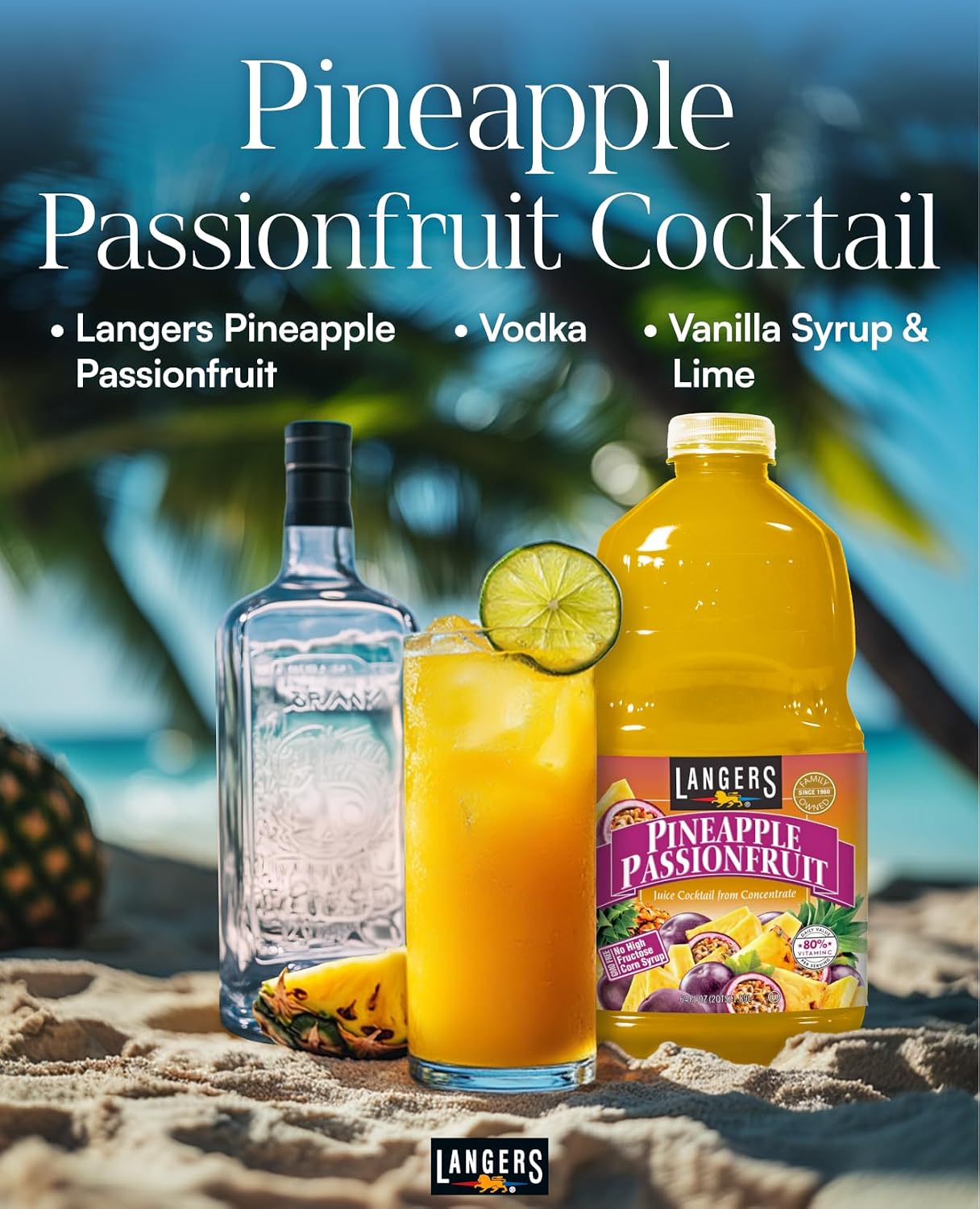 Langers Juice Cocktail, Pineapple Orange Guava, 15.2 Fl Oz (Pack of 12)
