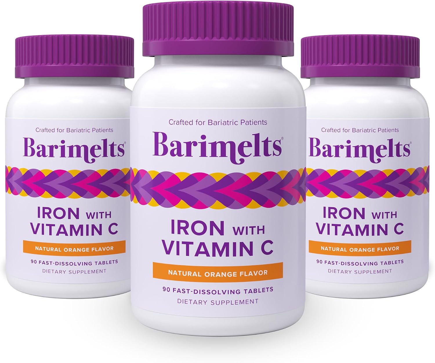 Barimelts Iron with Vitamin C, 90 Fast-Dissolving Tablets (1-Month Supply), Sugar-Free Bariatric Iron Supplement for Women, Natural Orange Flavor​