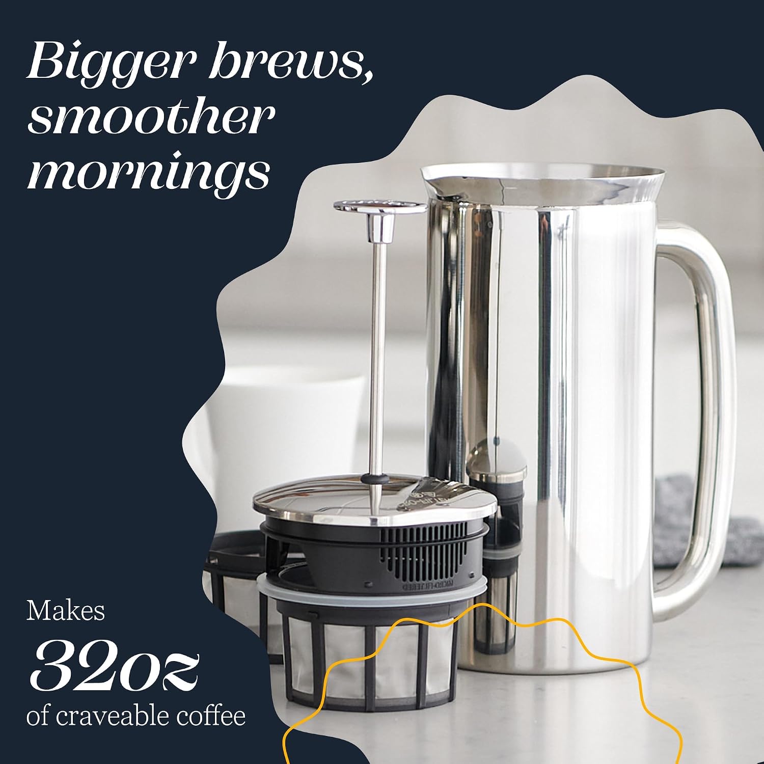ESPRO P7 French Press, 18oz, Brushed, Stainless Steel Coffee Maker | Double Filter Coffee Press, Grit-Free Coffee, Heat Resistant Insulated tea Press, Easy Hot and Cold Coffee Brewer, Tea Brewer
