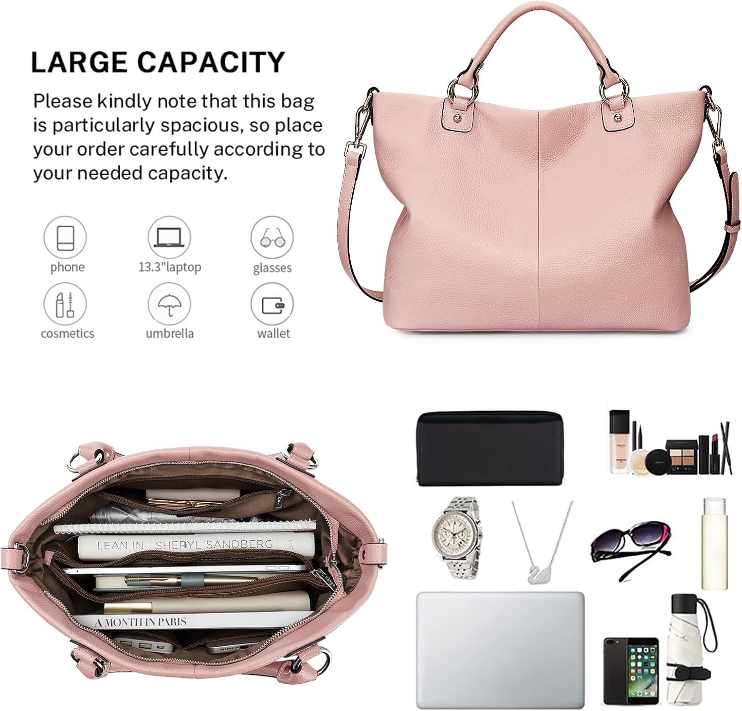 Kattee Genuine Leather Tote Purse for Women, Top Handle Satchel | Soft genuine leather tote with roomy storage and versatile carry for work, shopping, and travel.