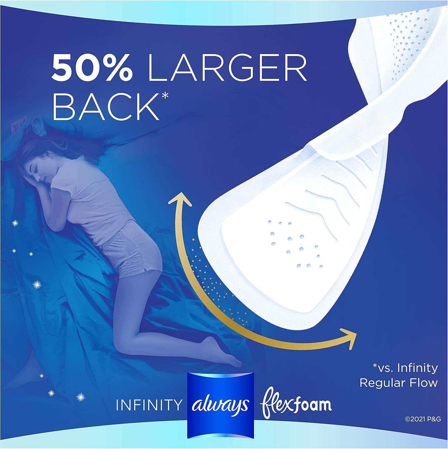 Always Infinity Feminine Pads for Women, Flexfoam Pads with Wings, Size 4, Overnight Absorbency, Unscented, 38 Count