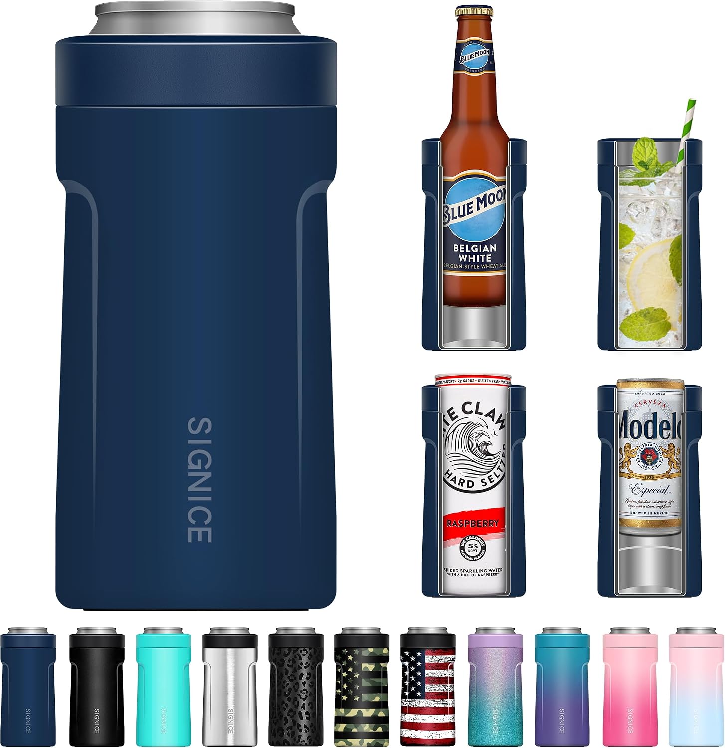3 In 1 Insulated Universal Can Cooler - Signice Double Walled Vacuum Insulator Stainless Steel Slim Can Cooler for 12 Oz Skinny Tall Standard