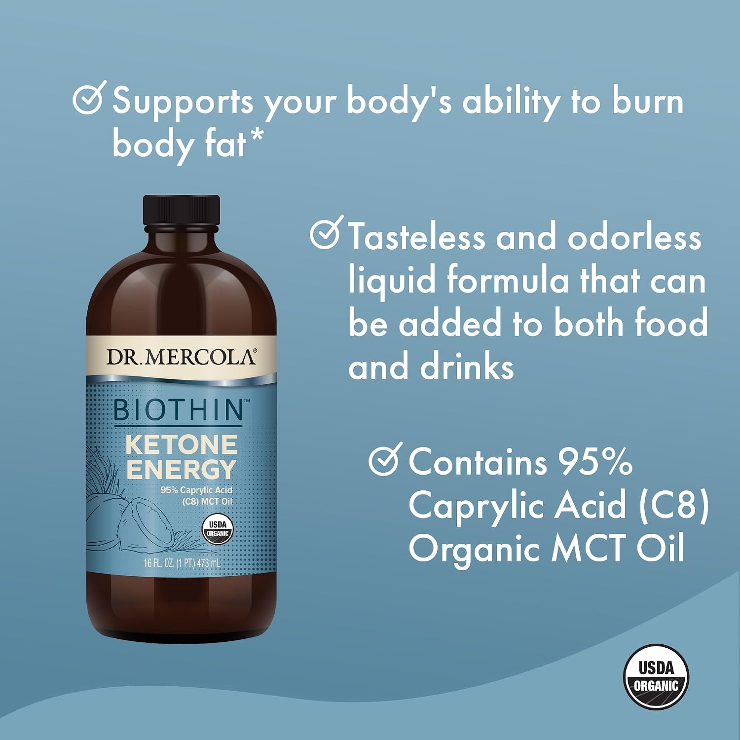 Dr. Mercola Biothin Ketone Energy MCT Oil - Supports Energy & Ketone Production - C8 & C10 Medium-Chain Triglycerides - Non-GMO