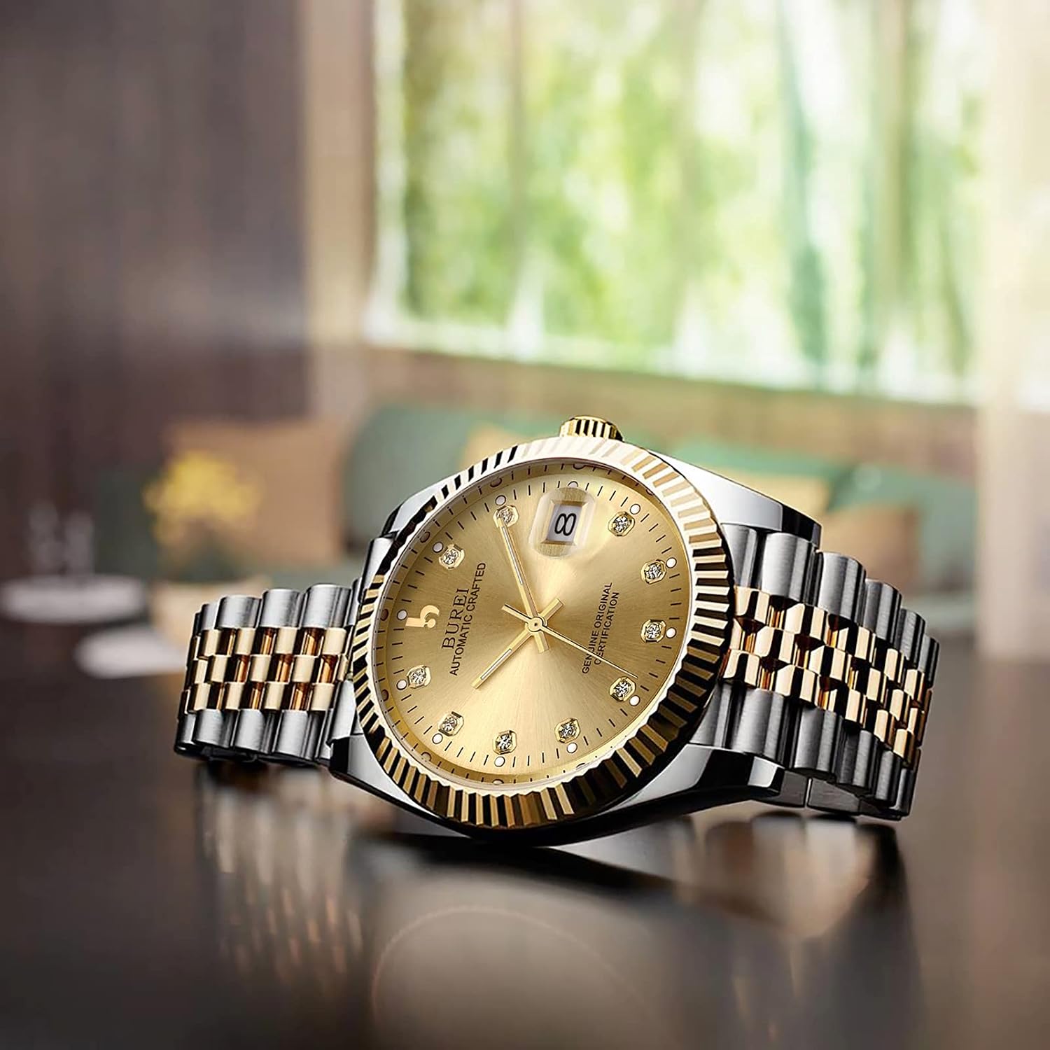 BUREI Men's Luxury Automatic Watch Fashion Waterproof Mechanical Watch, Adjustable Stainless Steel Two Tone Strap,Gift for Men