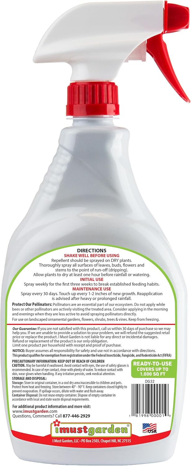 I Must Garden Deer Repellent: Powerful All-Natural Protection, 32oz Mint | Ready to Use Spray - Safe for Plants Pets & Pollinators - Pleasant Scent - Long-Lasting Control