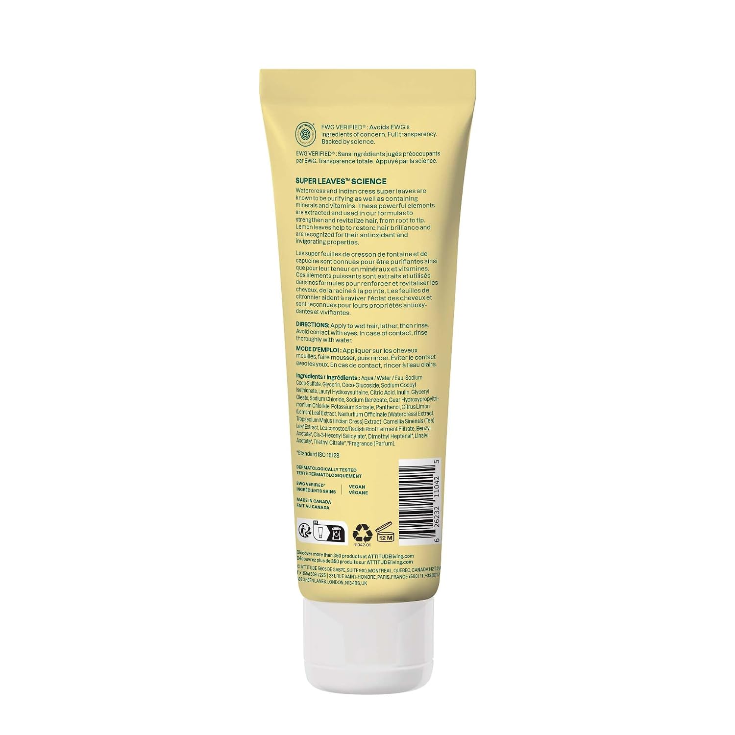 ATTITUDE Clarifying Hair Shampoo, EWG Verified, Restores Shine, Naturally Derived Ingredients, Vegan and Plant Based, Lemon Leaves and White Tea, 16 Fl Oz