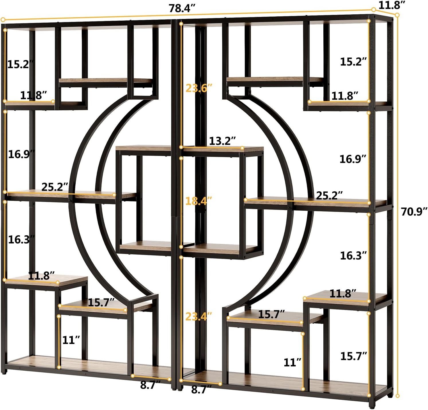 70.8" Tall Bookshelf Set of 2, 79" Wide Geometric Display Shelf with 18 Open Storage Shelves, Etagere Bookcase for Living Room, Office