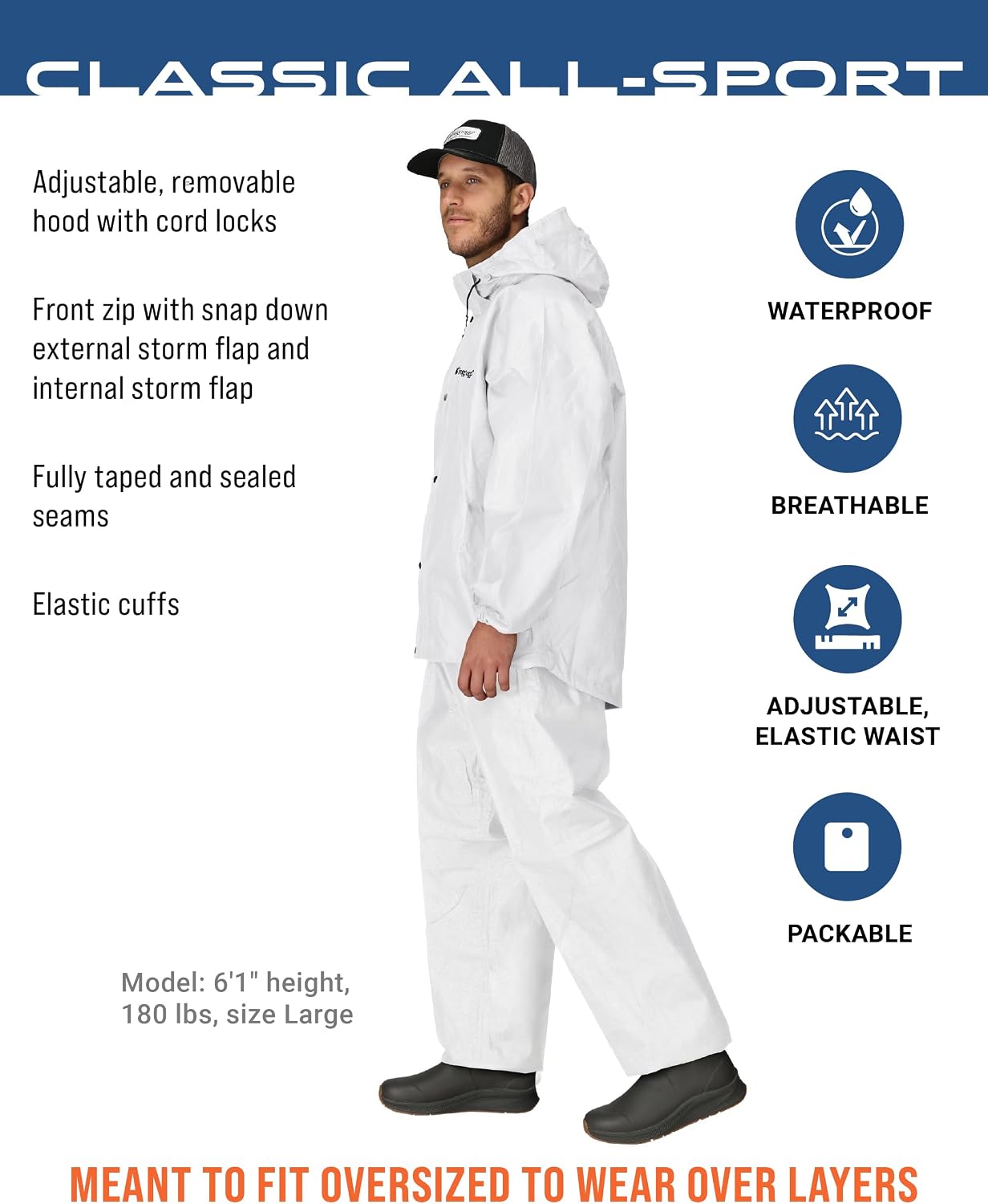 FROGG TOGGS Men's Classic All-Sport 3-Layer Waterproof Breathable Rain Suit | 2-Piece Rainwear, Adjustable Hood Raincoat, Rain Pants Ideal for Fishing, Golf, Motorcycling, Hunting, Camping, Outdoors