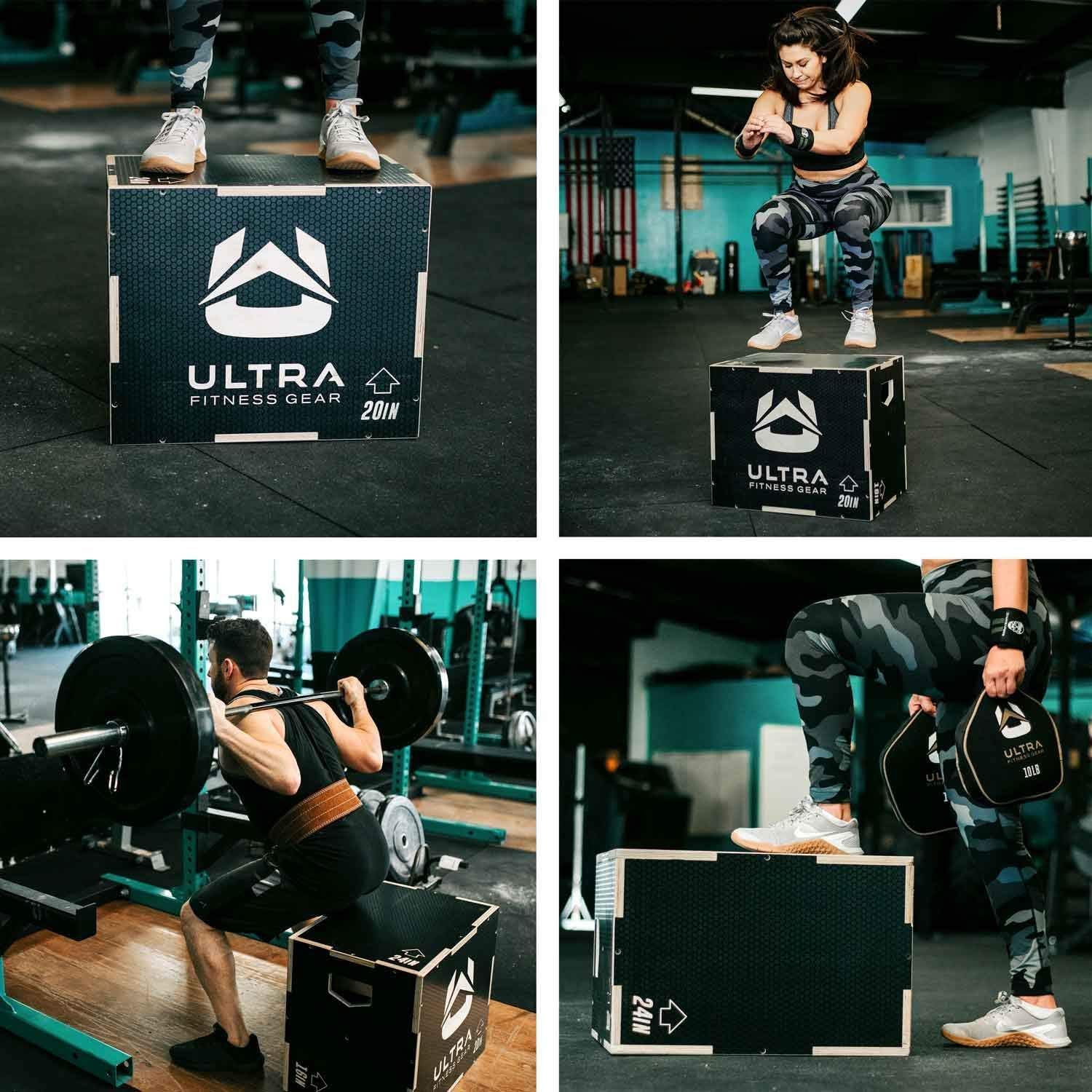 Wooden Plyo Box, 31 Plyometric Jump Training Squat, Step Up, Jumps & More Workout Size S, M, L, XL, Home Gym Exercise Equipment (Black Anti-Slip, Small 16/14/12)