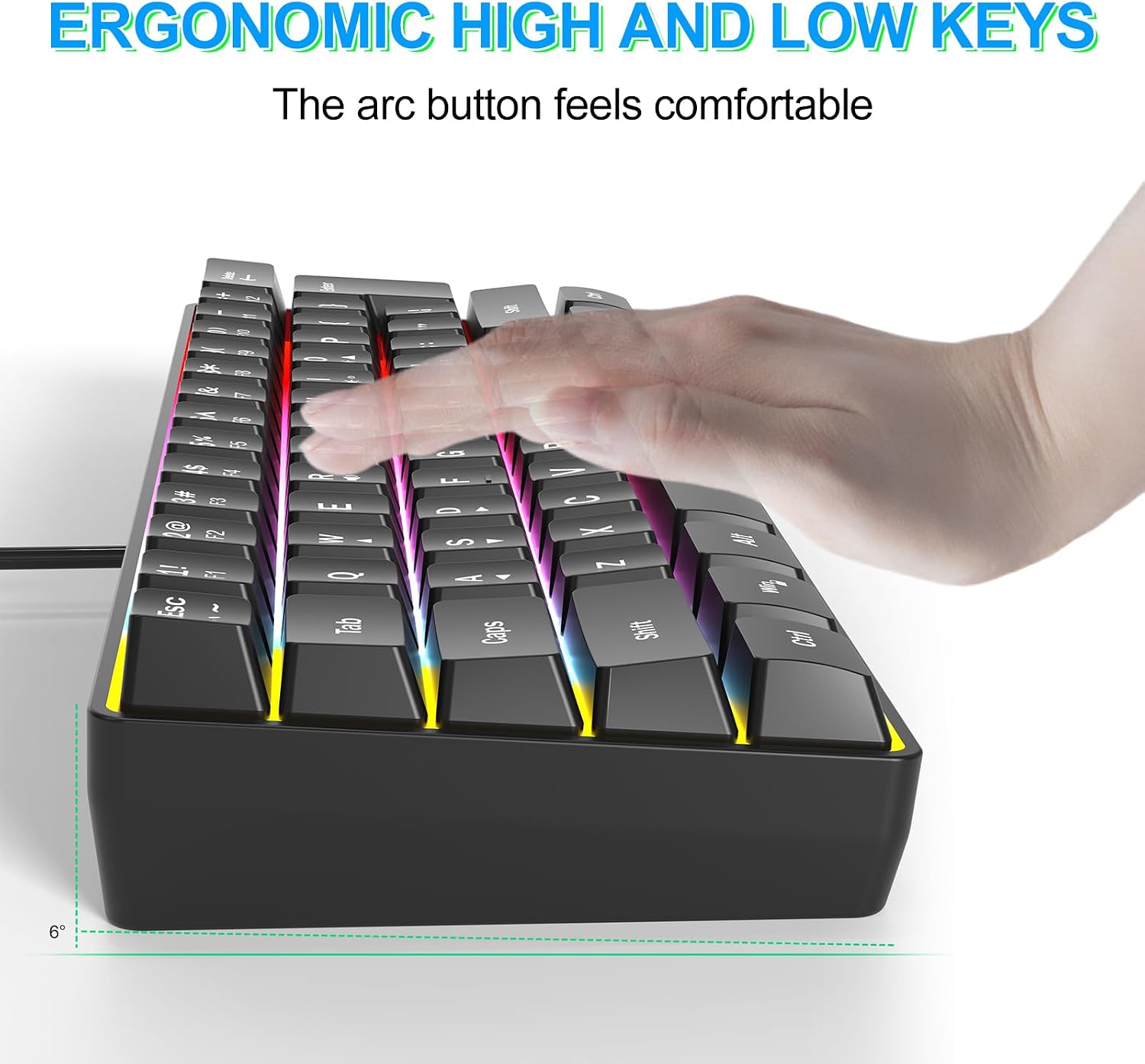 Wired RGB Gaming Membrance Keyboard. 60 Percent Mini Creamy LED Computer Keyboard .Small Ergonomic Clicky Teclado with ABS Backlit Unreplaceable