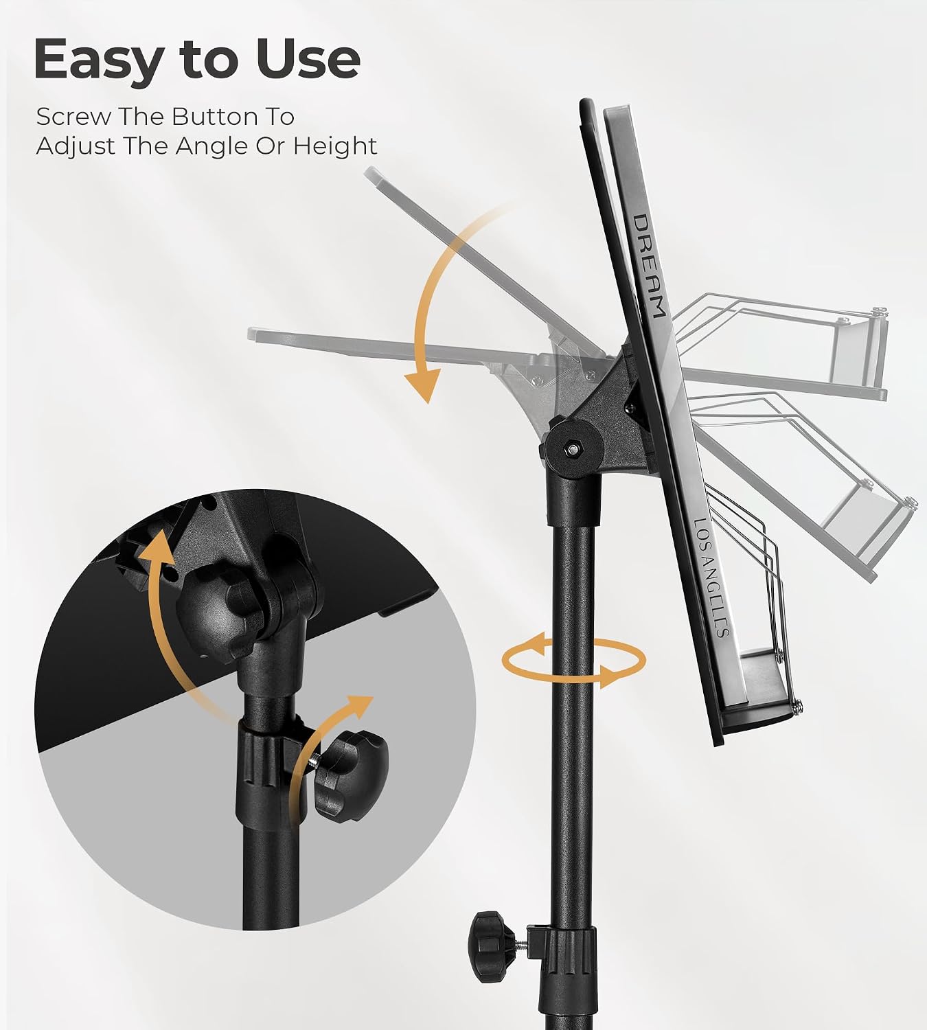Music Stand, Vangoa Folding Sheet Music Stand with Detachable Microphone Stand & Phone Holder, Portable Lightweight with Music Sheet Clip Holder & Carrying Bag for Instrumental Performance