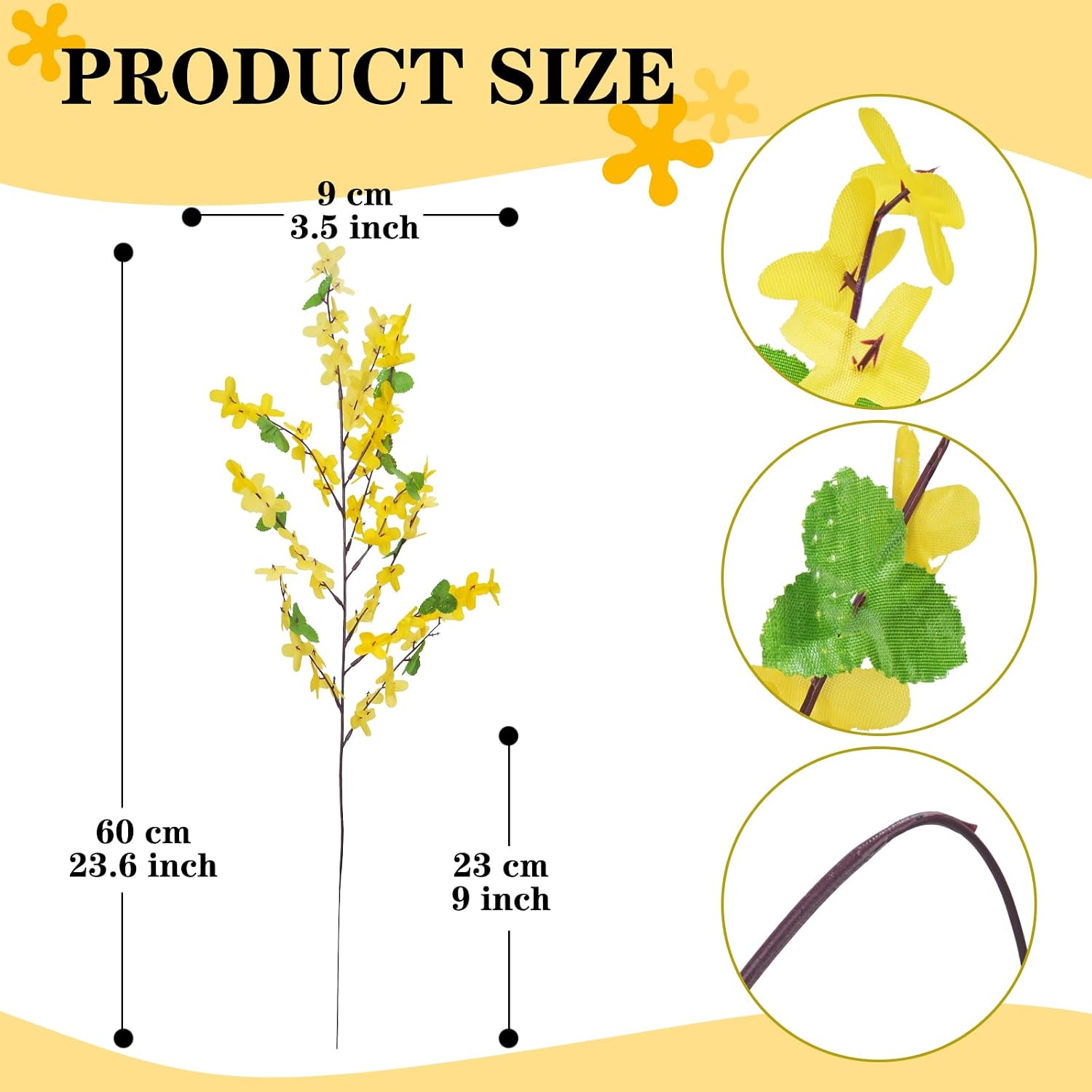 6Pcs Yellow Artificial Flowers 25.5in Long Stem Forsythia Branches