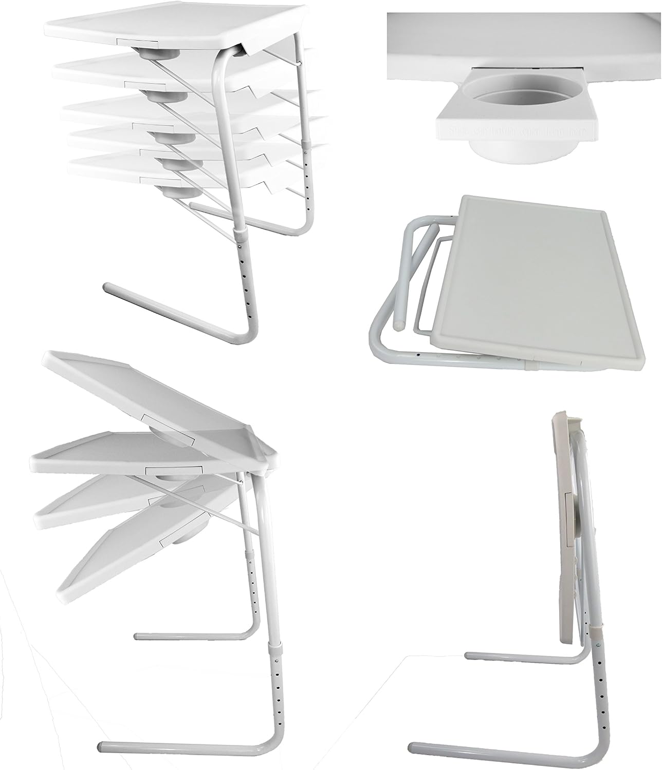 Portable Foldable TV Tray Table - Laptop, Eating, Drawing Tray Table Stand with Adjustable Tray with Sliding Adjustable Cup Holder - 5StarSuperDeals - (Black)
