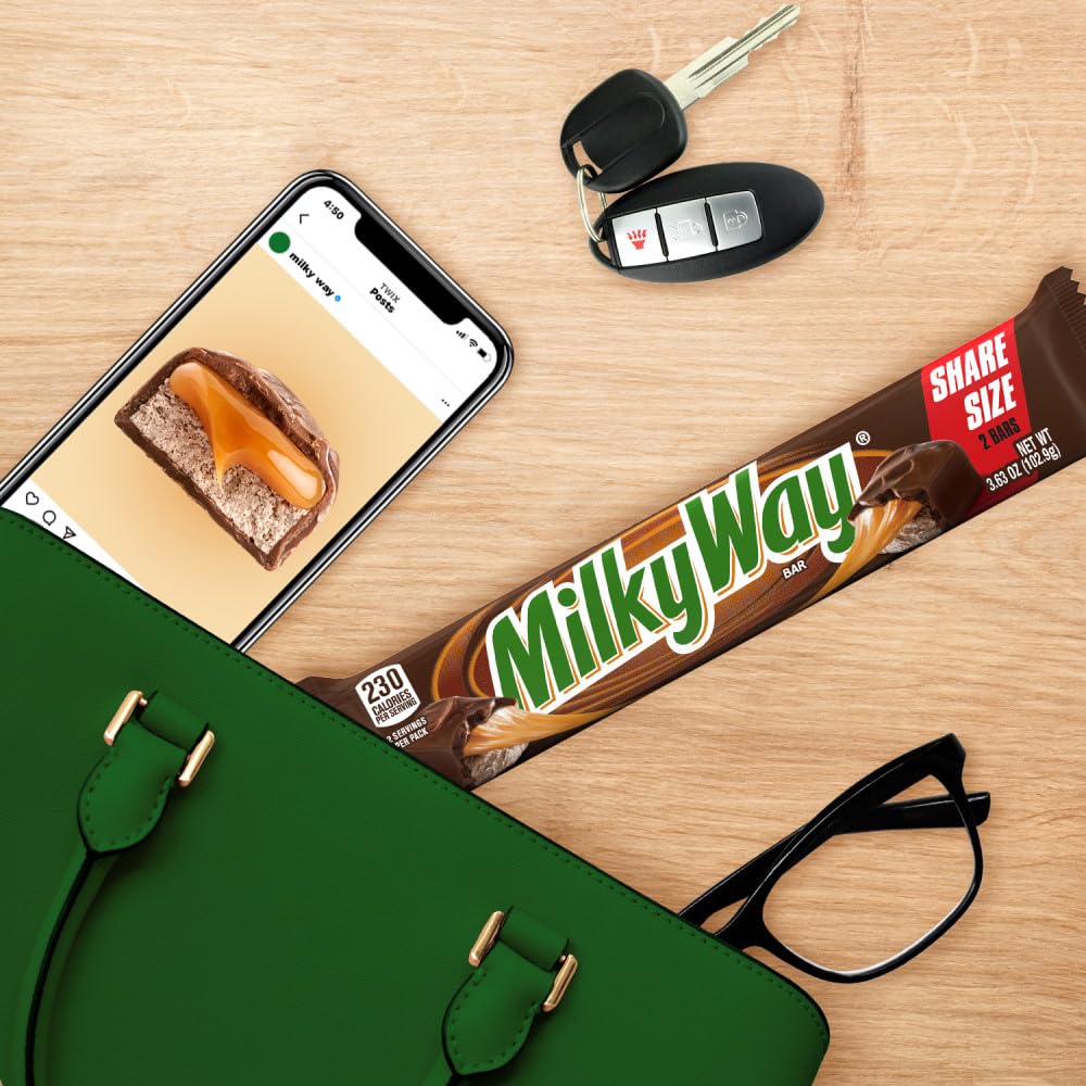 MILKY WAY Milk Chocolate Candy Bars Snacks, Bulk Candy Bars, 3.63 oz 24ct | Milk chocolate candy bars with caramel and nougat; bulk chocolate candy snacks, bulk candy bars, 3.63 oz share size