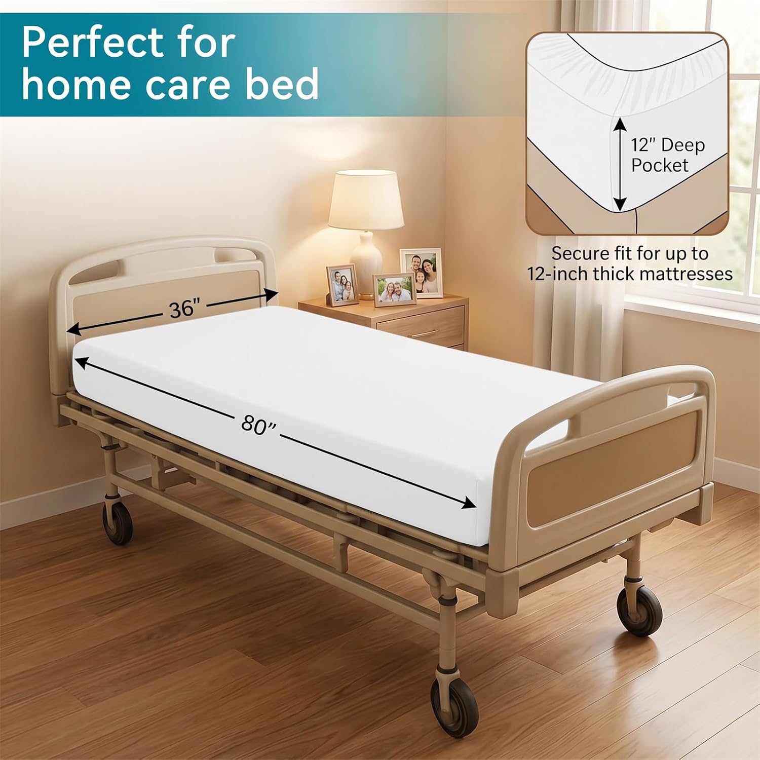 VACVELT 4 Pack Hospital Bed Fitted Sheet, 36x80 12-Inch Pocket, Pink | Premium Microfiber Fabric, 360-Degree Elastic, Skin-Friendly, Wrinkle Resistant, Machine Washable, For Home Hospital Beds