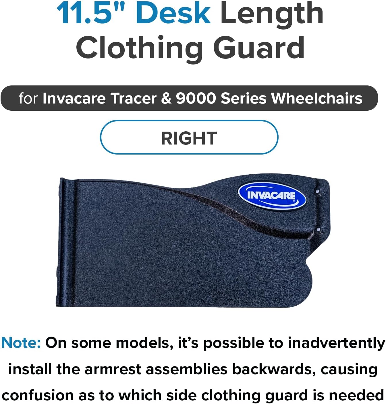 AlveyTech Desk Length Clothing Guard for Invacare Tracer & 9000 Series Wheelchairs (Right) - Replacement Black 11-1/2" x 5" Wheelchair Under Armrest Guard, Side Specific (1110285)