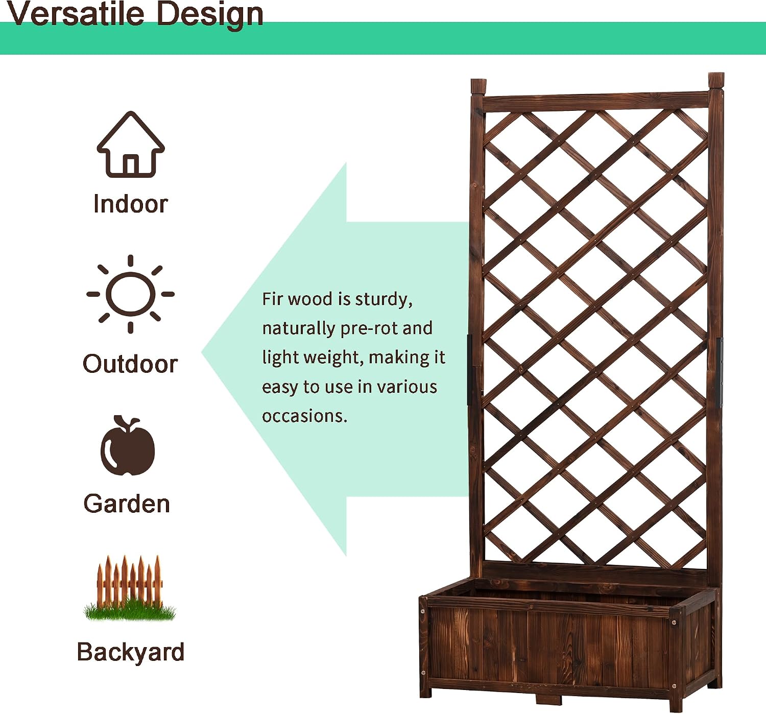 Anraja Raised Garden Bed with Trellis Wooden Flower Standing Planter Box Outdoor Wood Lattice Panels Privacy Screen for Climbing Plant Planting