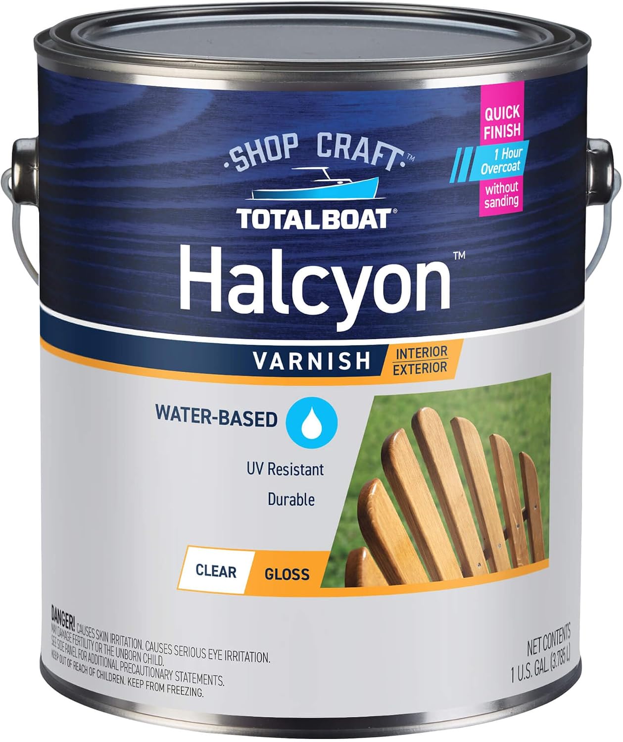 TotalBoat Halcyon Water-Based Marine Varnish for Wood - Clear Satin Quart