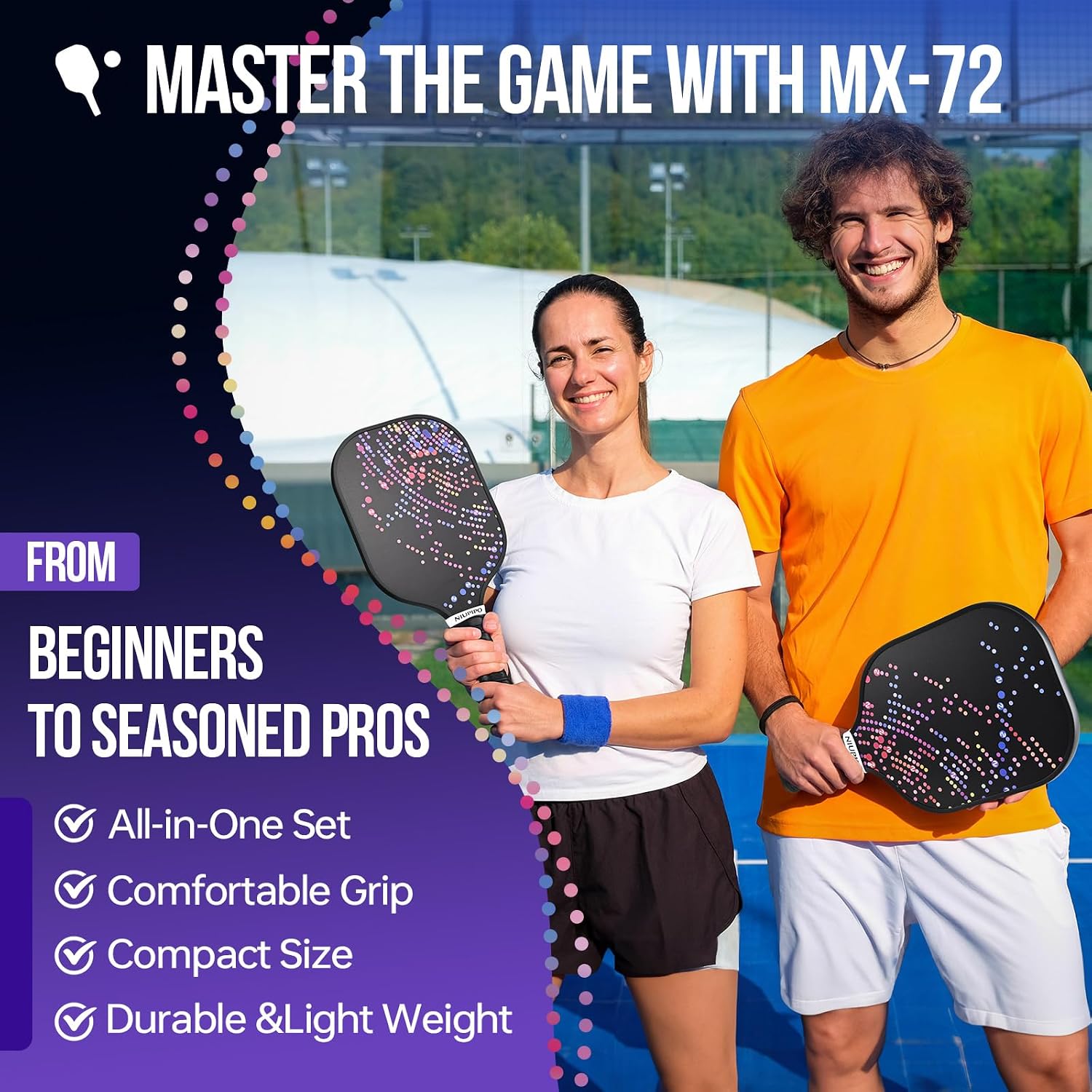 niupipo Pickleball Paddles Set of 2 or 4, USAPA Approved Fiberglass Pickleball Paddle Set with Balls and Bag, Polypropylene Honeycomb Core