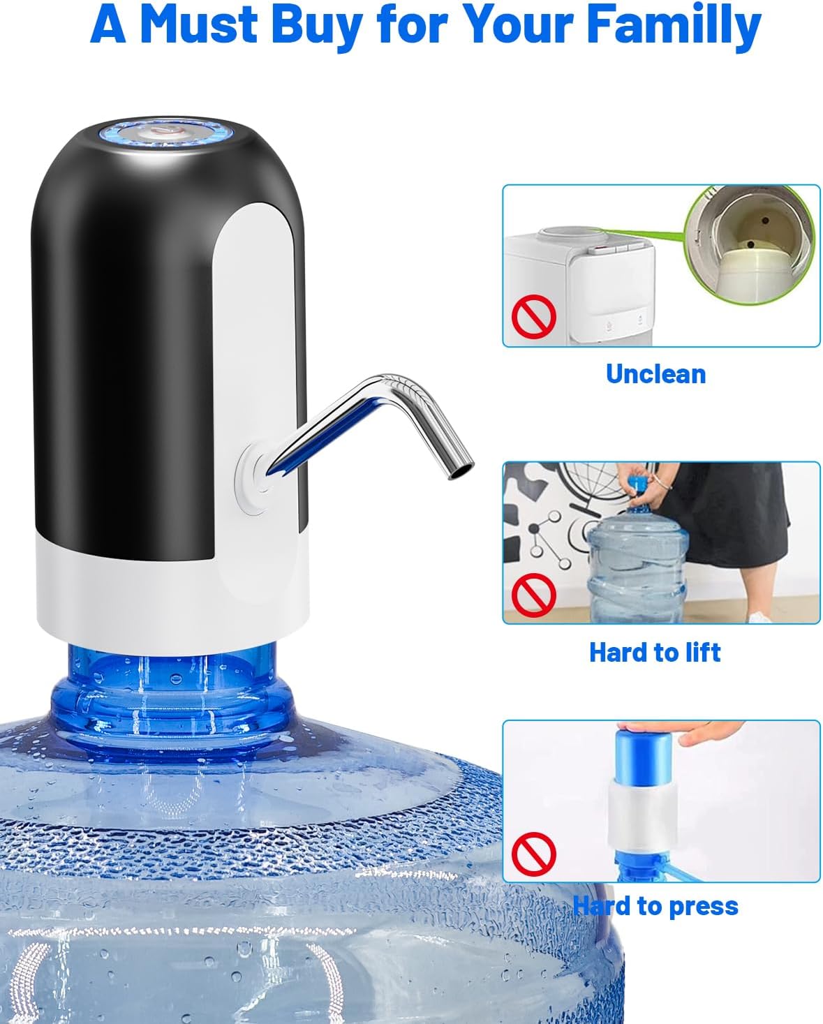 Myvision 5 Gallon Water Dispenser,Portable USB Charging Water Bottle Pump