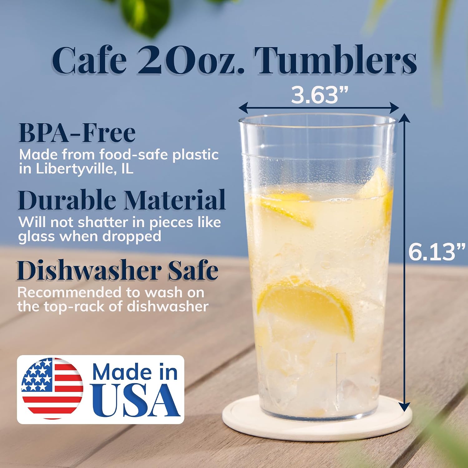 US Acrylic Cafe Plastic Reusable Tumblers (Set of 16) 20-ounce Water Cups Coastal Colors | Restaurant Style Drinking Glasses Value Set, Stackable, BPA-free, Made in the USA | Top-rack Dishwasher Safe