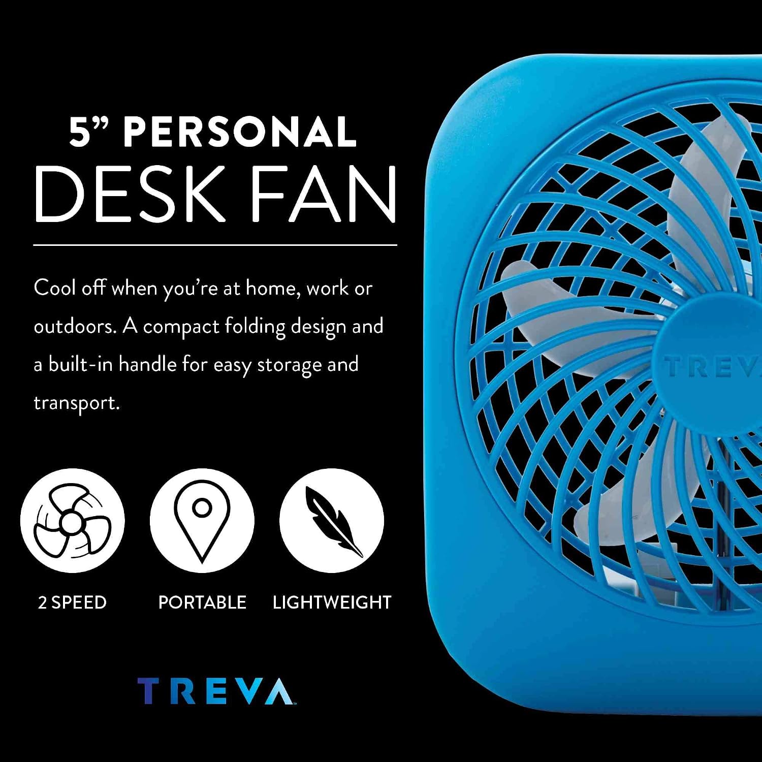 O2COOL Treva 5 in Portable Battery Powered Desk Fan 2-Speed Black | Yes