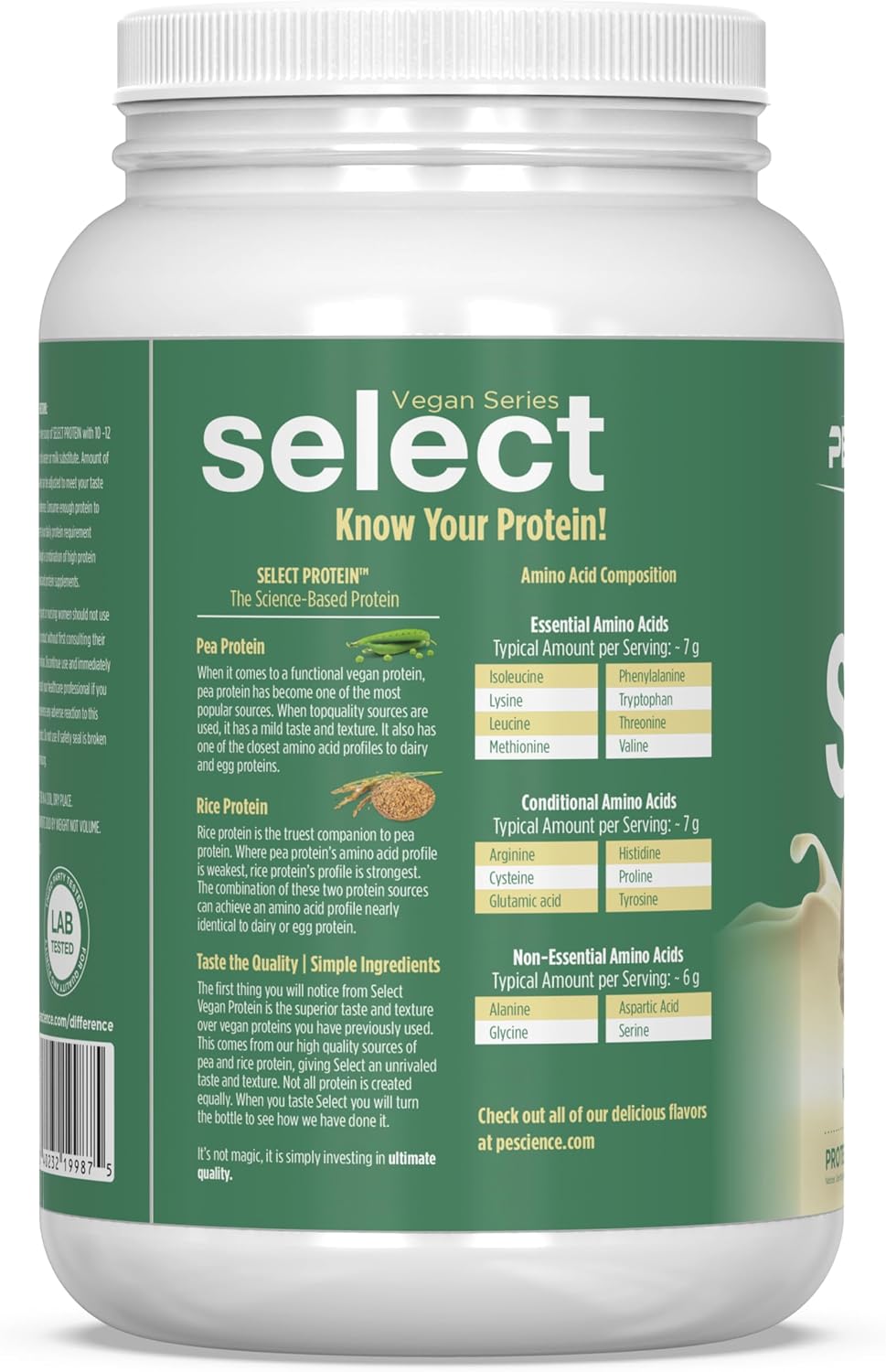 PEScience Select Vegan Protein Powder, Peanut Butter Delight, 27 Servings | Plant Based Protein Powder, Pea and Brown Rice Blend, Dairy Free, Lactose Free, Gluten Free