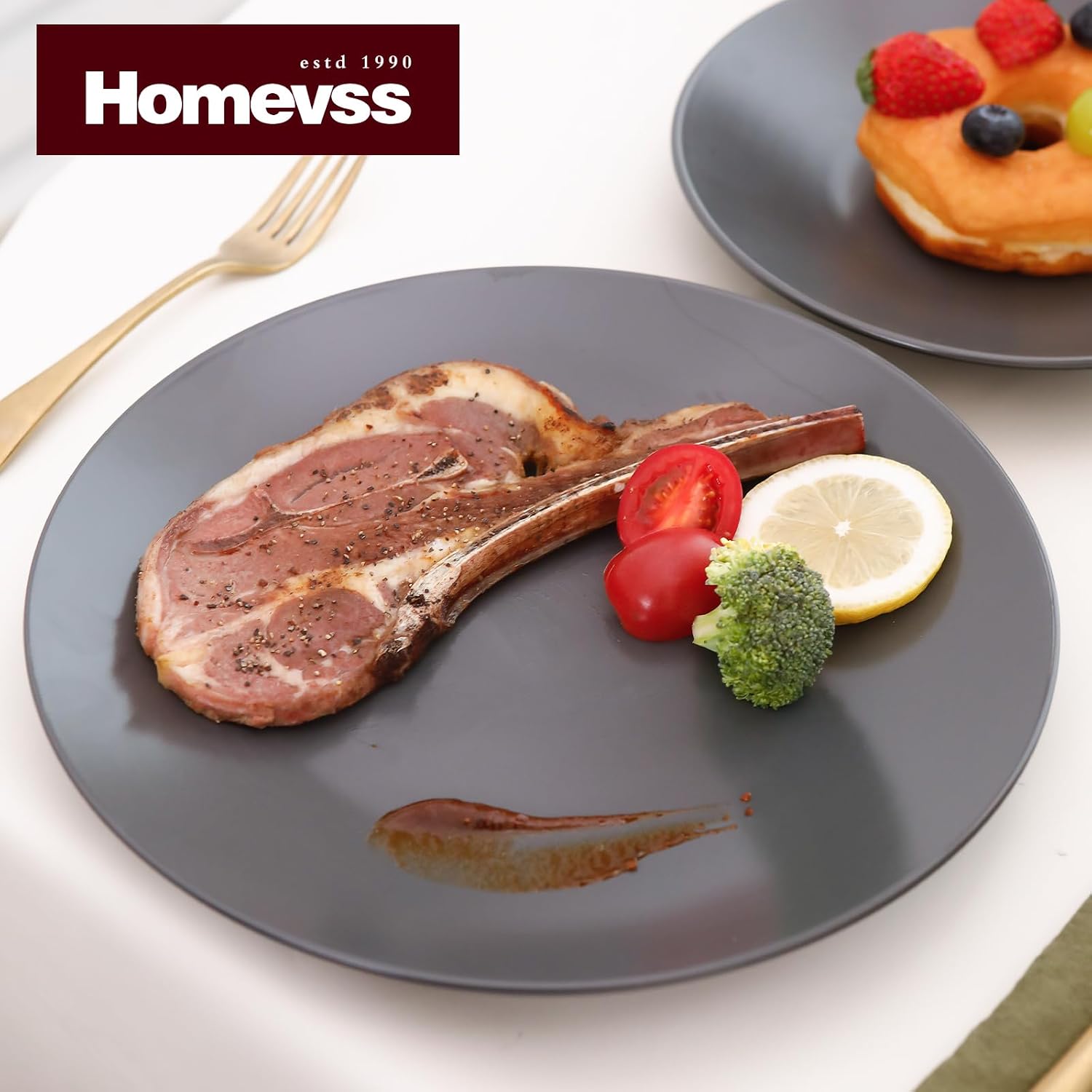 Stoneware Two-Tone Colors Life 16pc Dinner Set，Outside Shiny Black + Inside Matte Glaze Olive