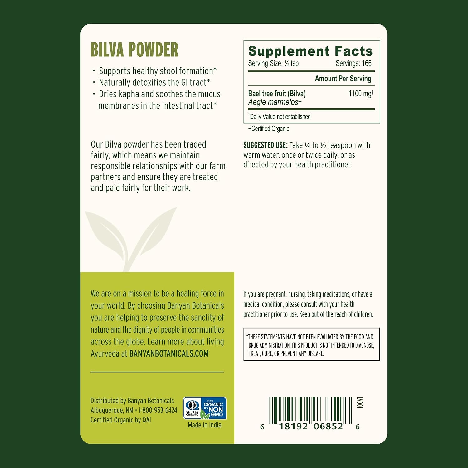 Banyan Botanicals Organic Bilva Powder – Bael Fruit (Aegle Marmelos) Powder – Supports Healthy Digestion and Healthy Stool Formation* – ½