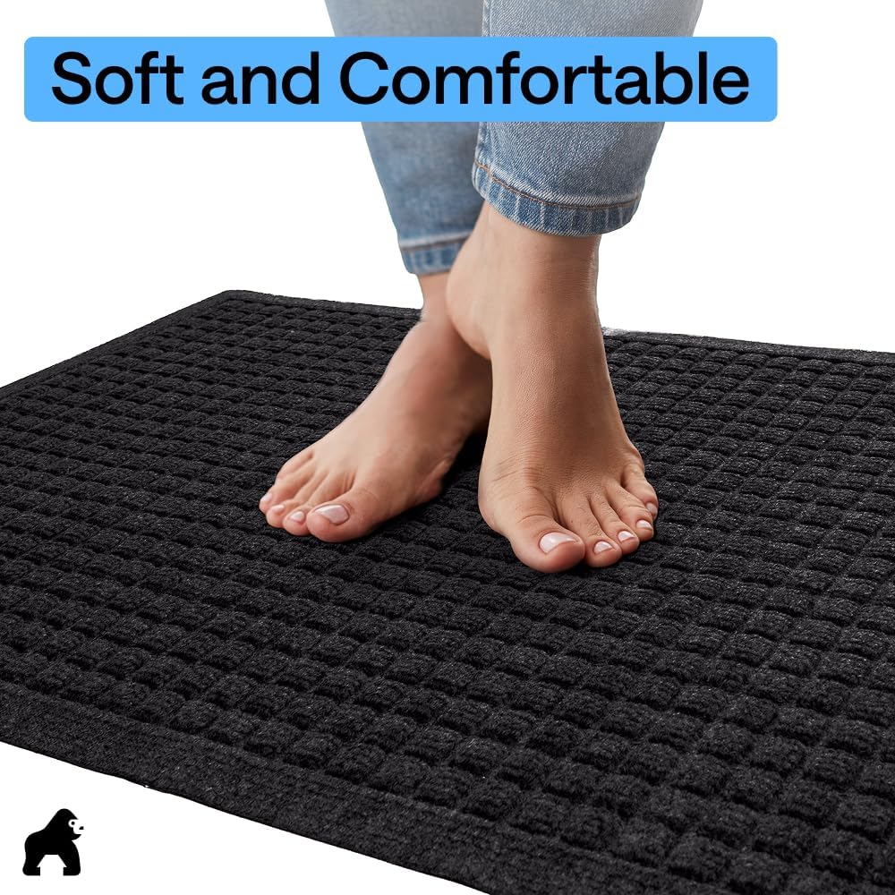 GORILLA GRIP® HydroABSORB Door Mat for Indoor Outdoor Use, 29x17 Black