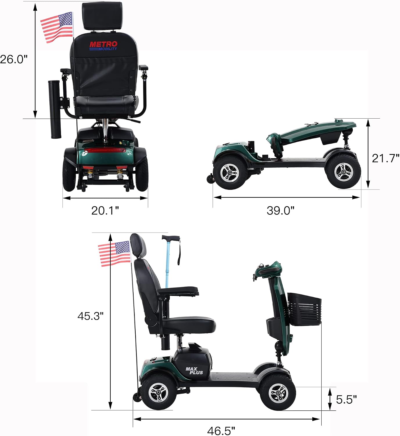 MetroMobility 15-25Miles 330lbs Electric Mobility Scooters for Seniors Blue