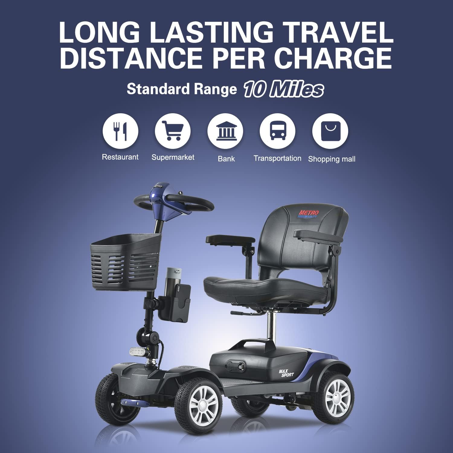 Metro Mobility 4 Wheel Powered Mobility Scooter for Seniors - 300 lbs Capacity Electric Mobility Scooter for Adults - Long Range Power Extended