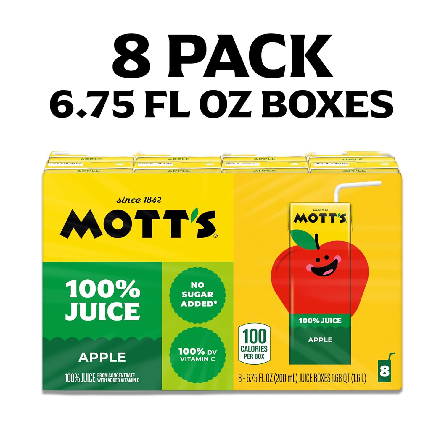 Mott's 100% Original Apple Juice, 6.75 Fl Oz Boxes, 32 Count (4 Packs Of 8), 2 Servings Of Fruit, 100% Fruit Juice, Gluten-free, Caffeine-free, Kosher, Contains No Artificial Colors Or Sweeteners
