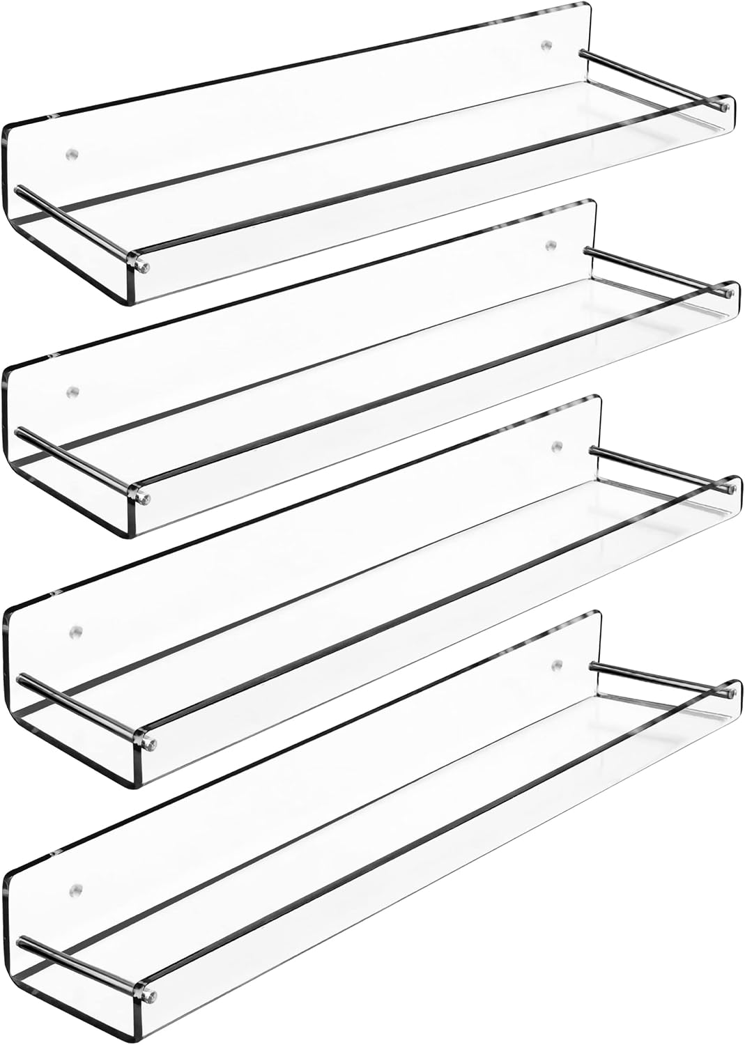 AMT 2 Pack Acrylic Floating Shelves, 15" L x 4" W, Clear Bathroom Wall, Bookshelves, Invisible Display for Office, Bedroom