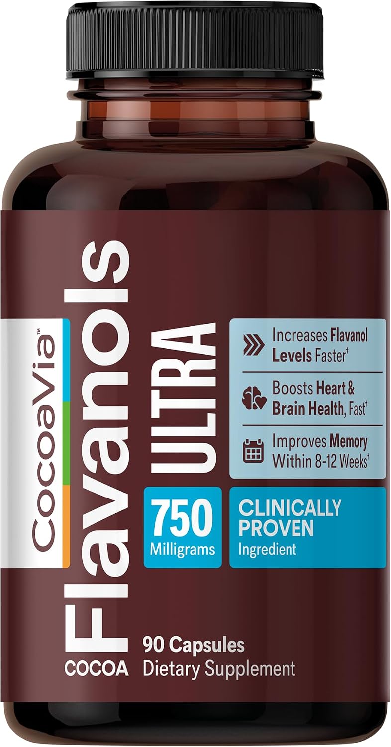 CocoaVia Ultra 750mg Cocoa Flavanols – Heart & Brain Support, Memory & Blood Circulation Booster, High Flavanol Cocoa for Nitric Oxide