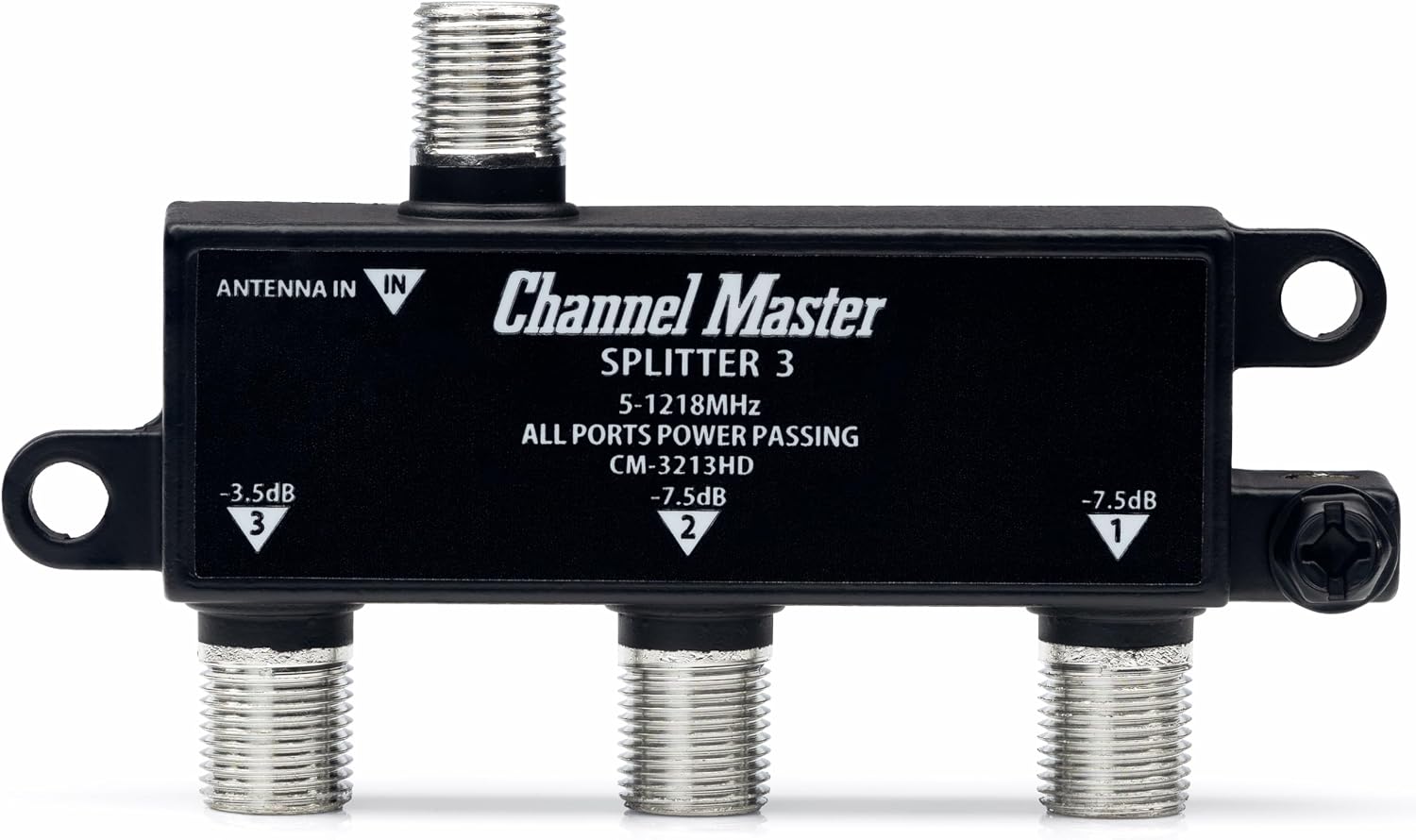 Channel Master Splitter 2 | 2-Way Splitter Distributes Digital HDTV Antenna Signal to 2 TVs, One Input and Two Outputs, Power Passing for Preamplifiers and Boosters, Low-Loss Design, Indoor/Outdoor